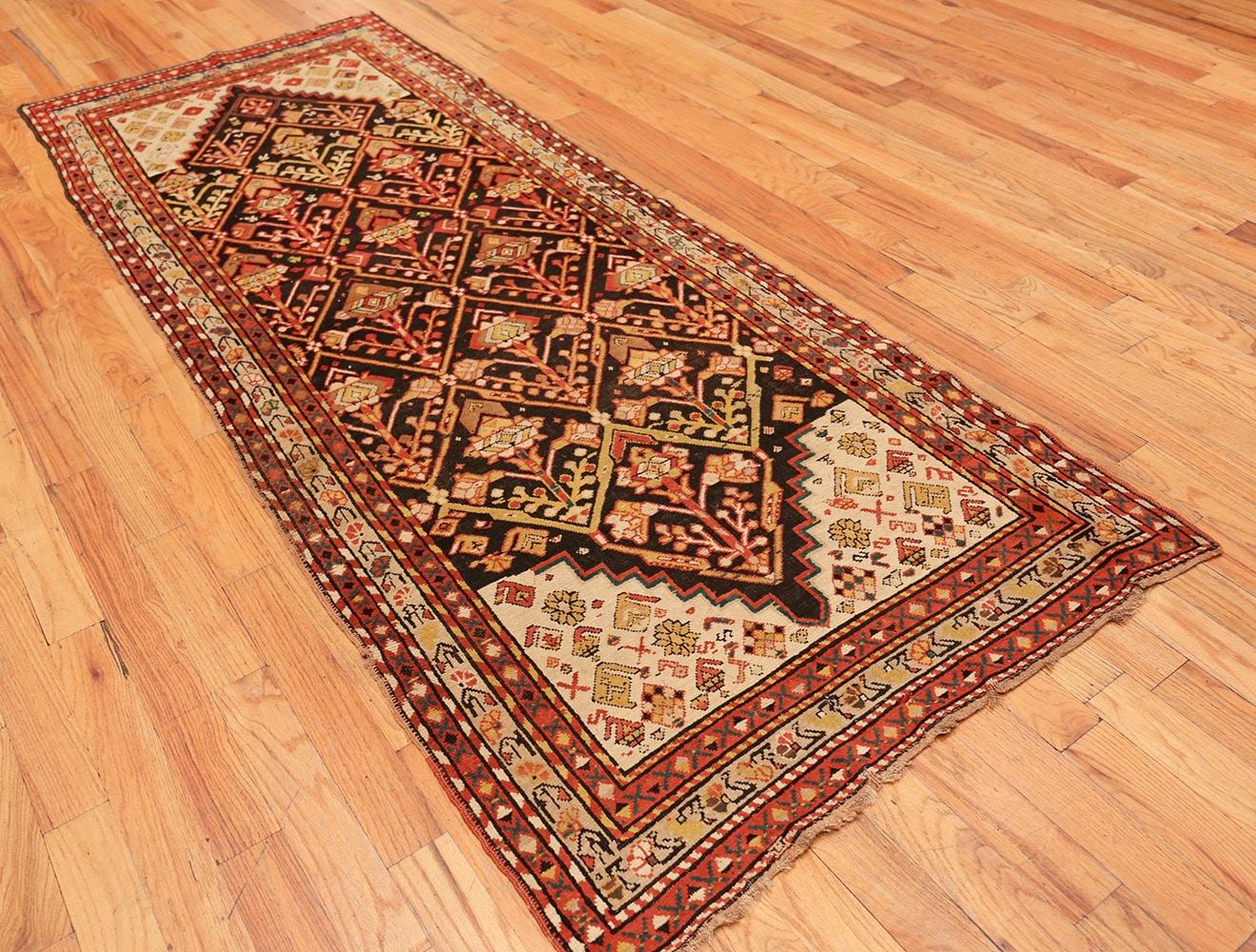 Hand-Knotted Antique Caucasian Kazak Runner. 3 ft 6 in x 9 ft 7 in For Sale