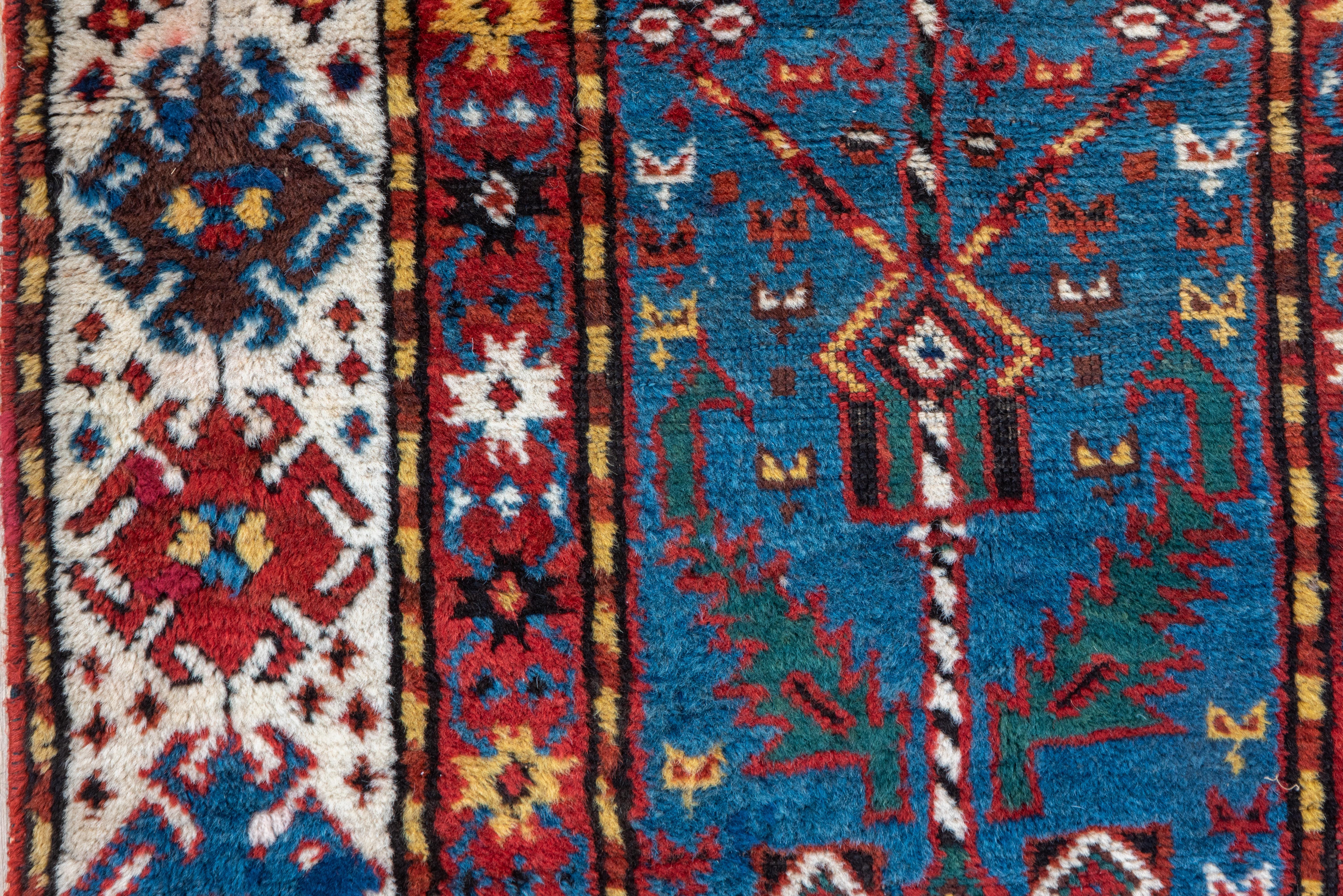 Tribal Antique Caucasian Small Runner, Royal Blue Field, circa 1900s For Sale