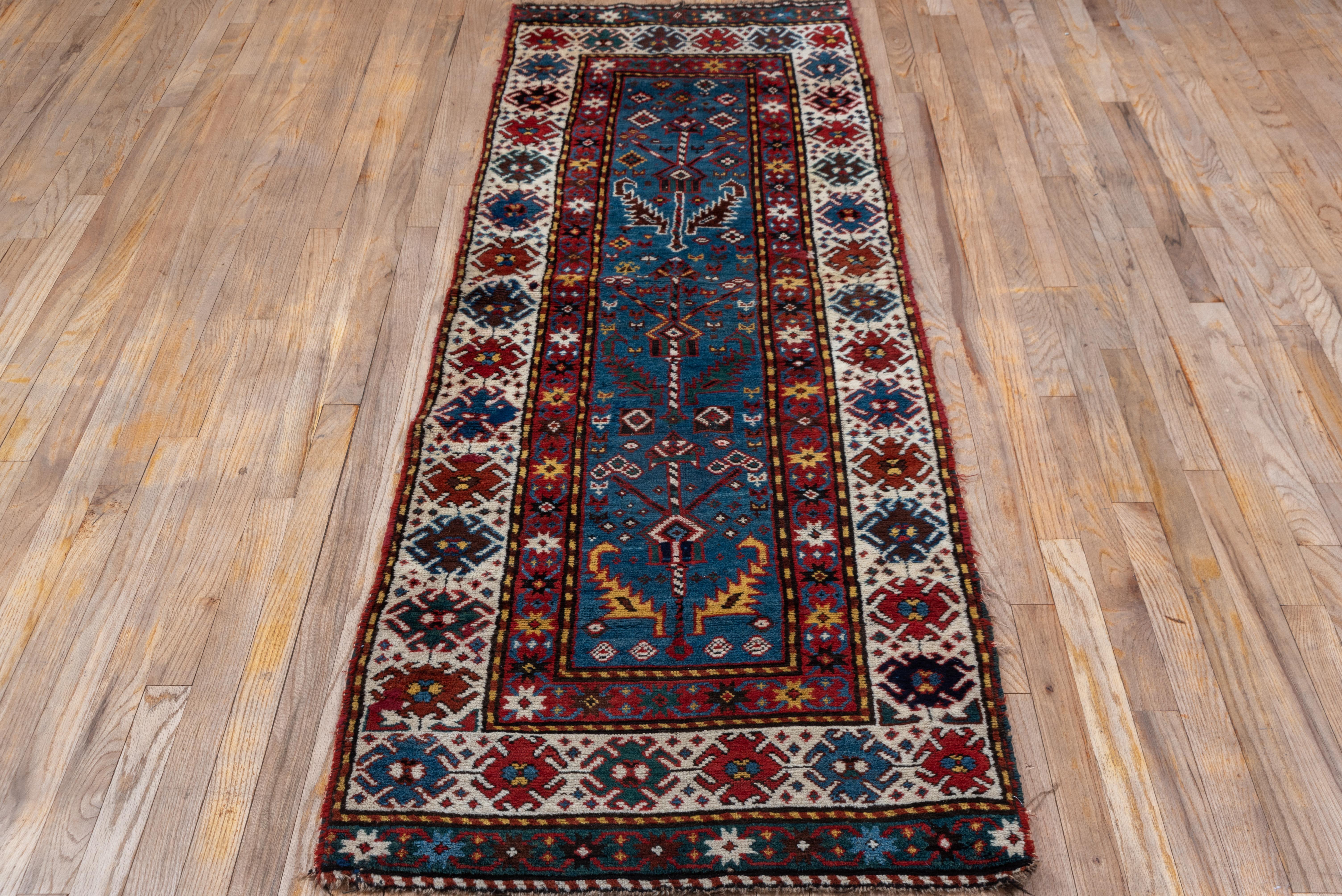 Antique Caucasian Small Runner, Royal Blue Field, circa 1900s In Good Condition For Sale In New York, NY