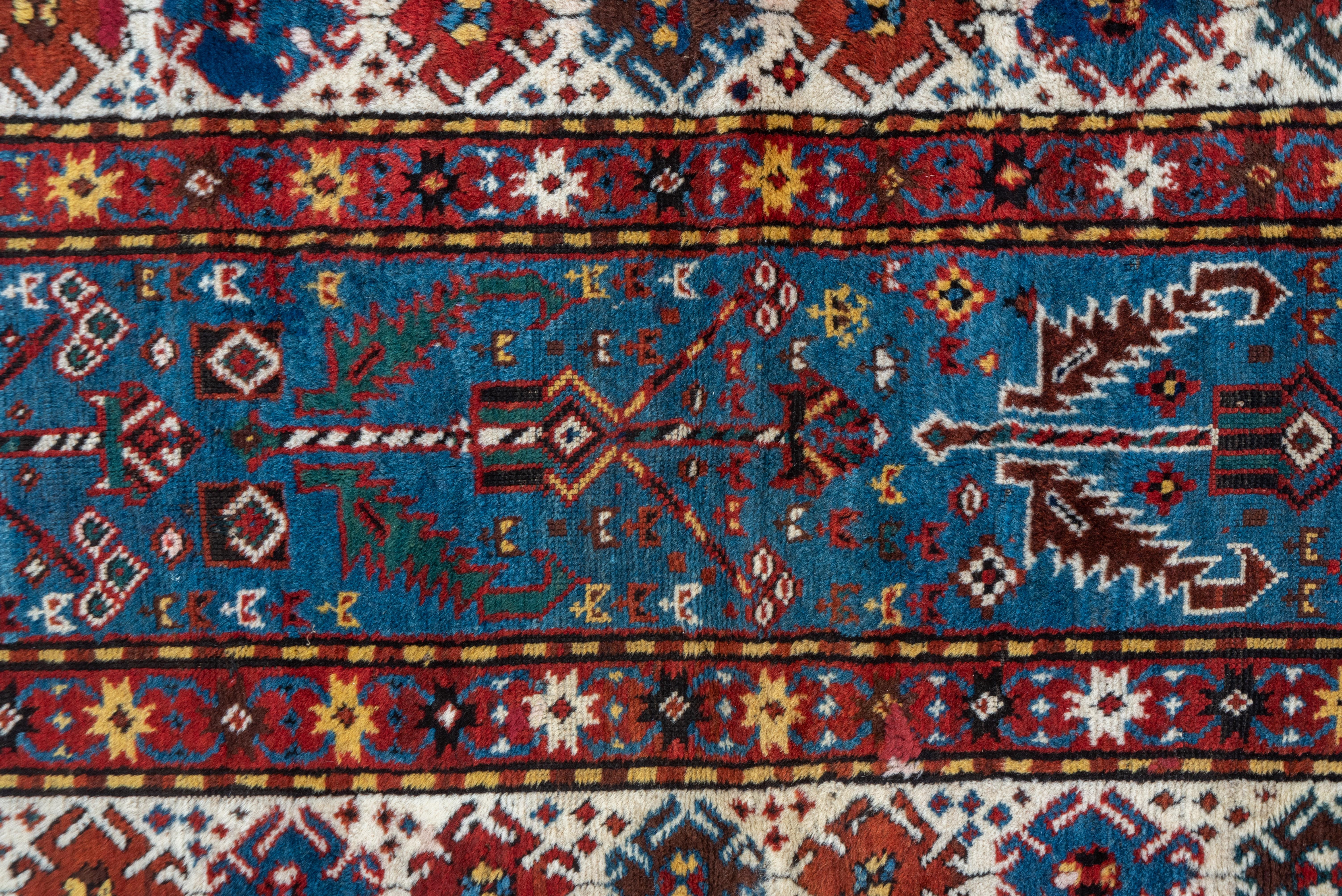 Early 20th Century Antique Caucasian Small Runner, Royal Blue Field, circa 1900s For Sale