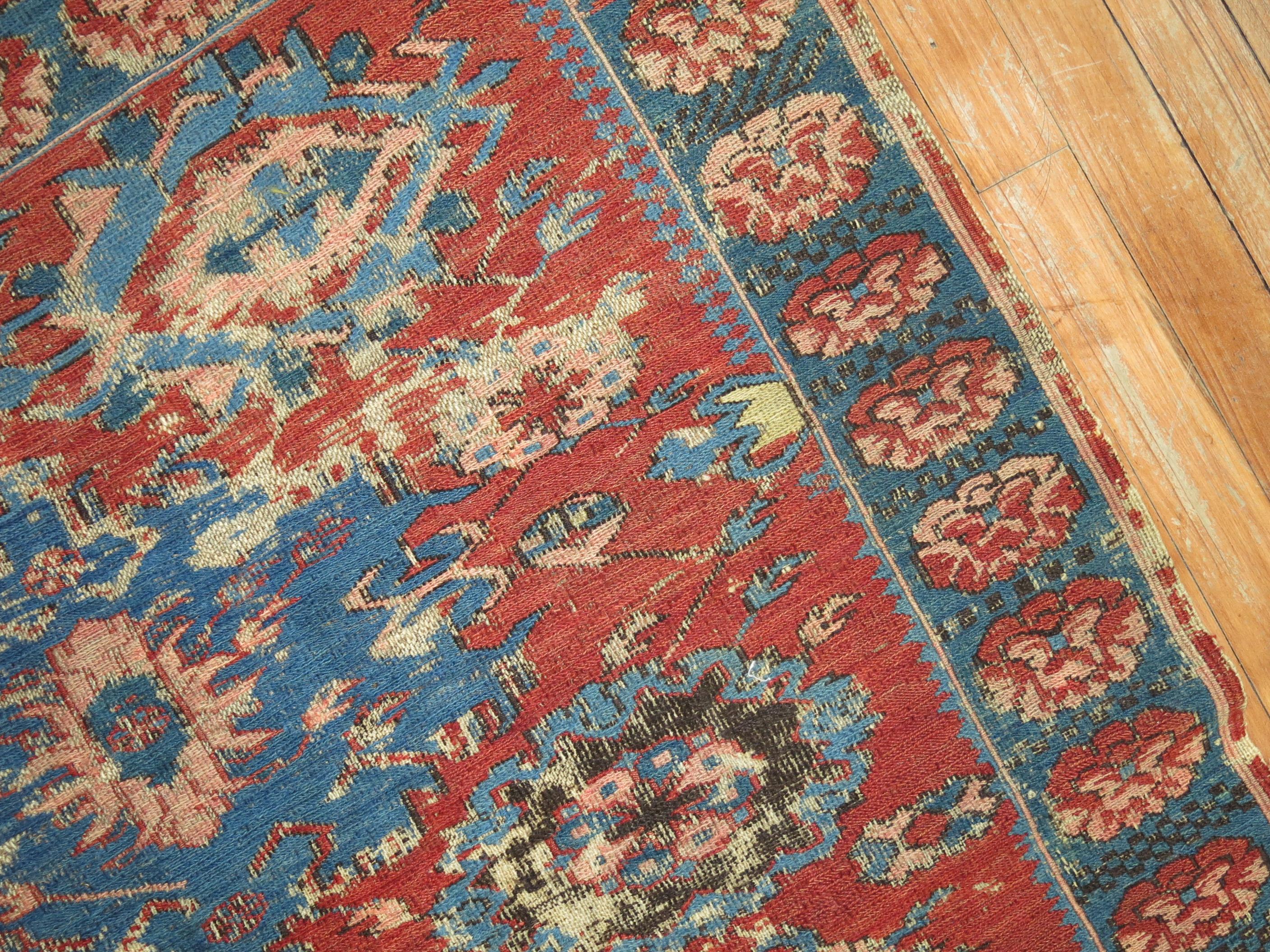 Antique Caucasian Soumac Rug In Distressed Condition For Sale In New York, NY