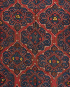 Antique Red Navy Geometric Tribal Flat-Weave Caucasian Soumak Rug