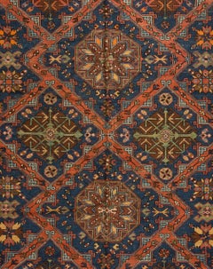 Antique Caucasian Red Navy Blue Soumak Rug, circa 1920s