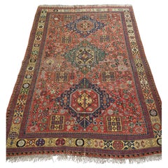 Antique Caucasian soumak carpet of three medallion design, 1870 or earlier