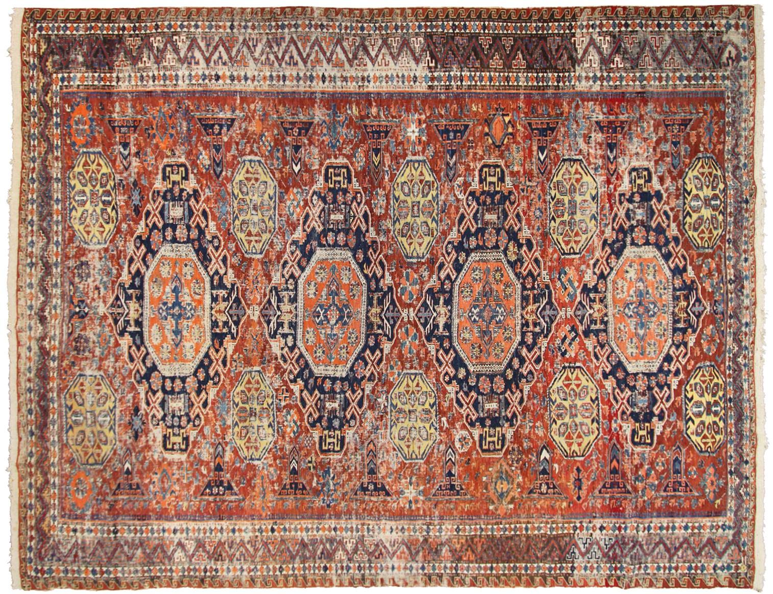 Authentic Antique Caucasian Soumak Collectors rug 7'5