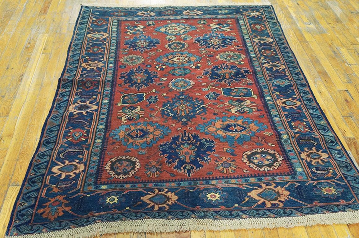 19th Century Caucasian Soumak Carpet with Harshang Design
 (4'10