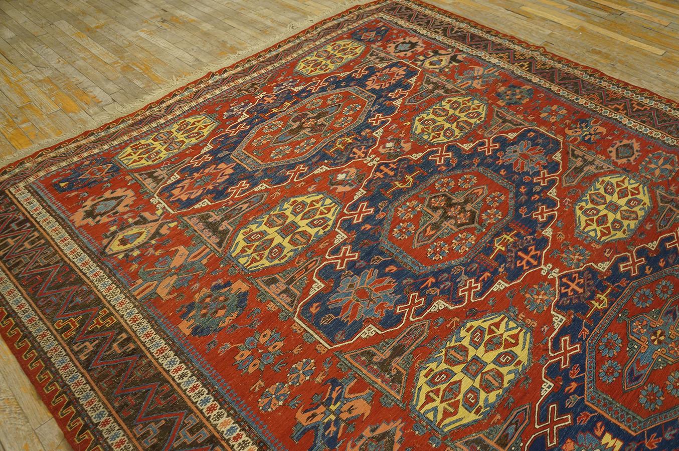 Wool Late 19th Century Caucasian Soumak Flat-weave Carpet (7'6'' x 9 - 228 x 274 cm) For Sale