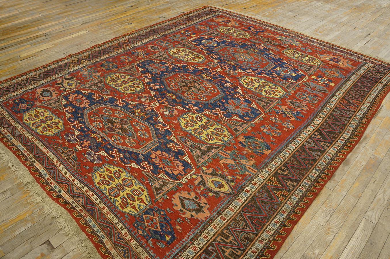 Late 19th Century Caucasian Soumak Flat-weave Carpet (7'6'' x 9 - 228 x 274 cm) For Sale 1