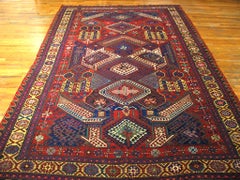 Outstanding Red Rust Color with Geometric Design Antique Caucasian Sumak Rug