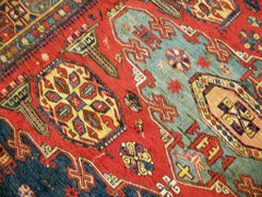 Awesome Red and Blue Color with Geometric Design Antique Caucasian Soumak Rug