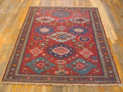 Charming Red Ground & Colorful Geometric Pattern Antique Caucasian Soumak Rug