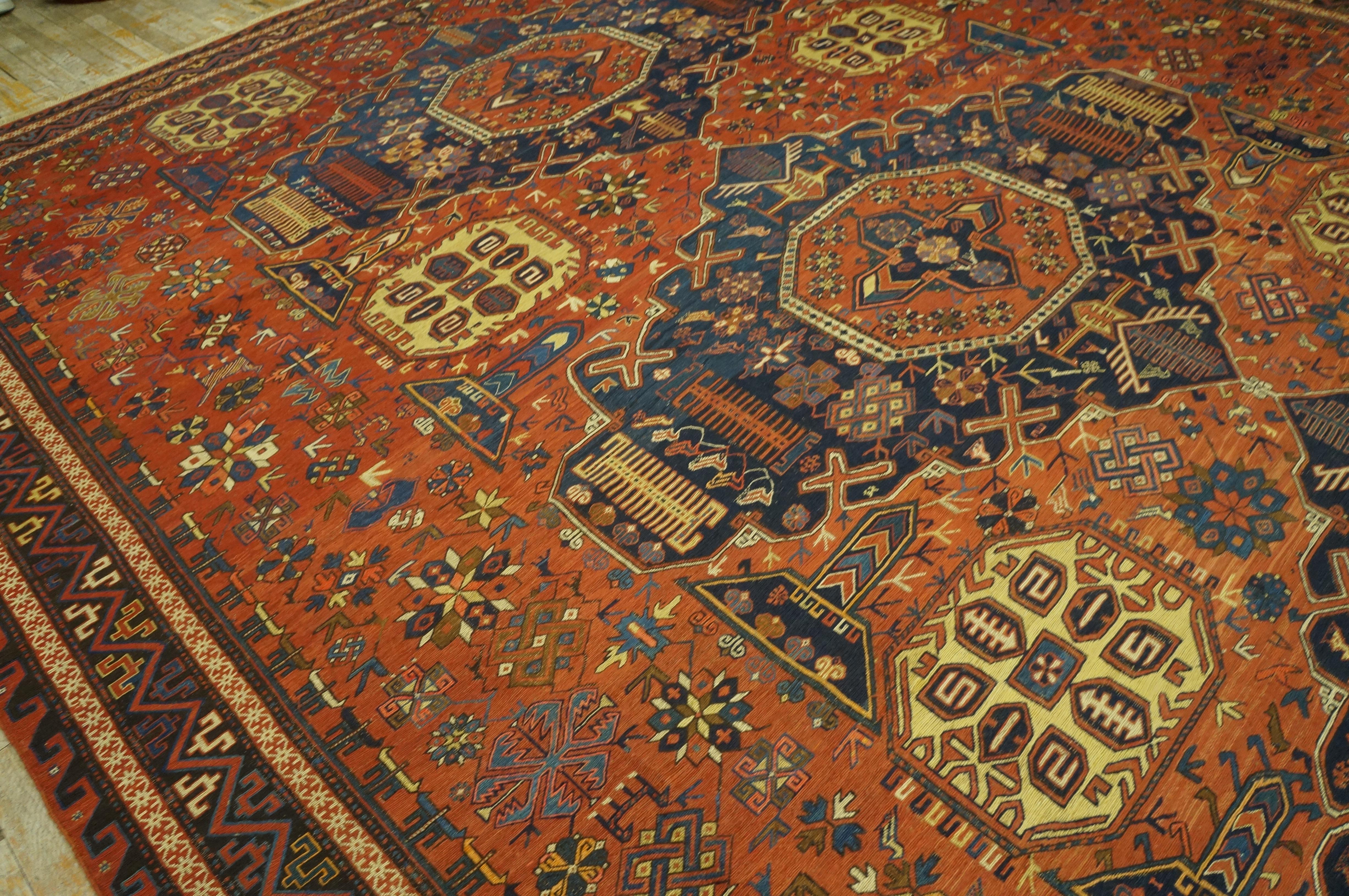 Fin du XIXe siècle Tapis caucasien Sumak du 19ème siècle ( 11'2
