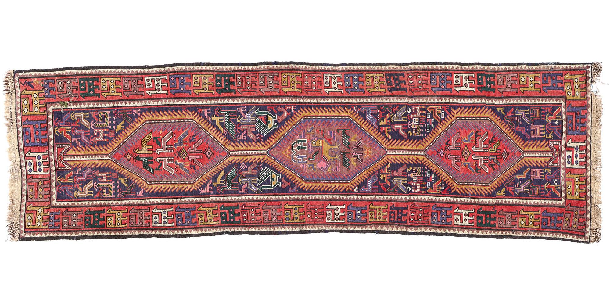 1920's Antique Caucasian Soumak Carpet with Tribal Style 2