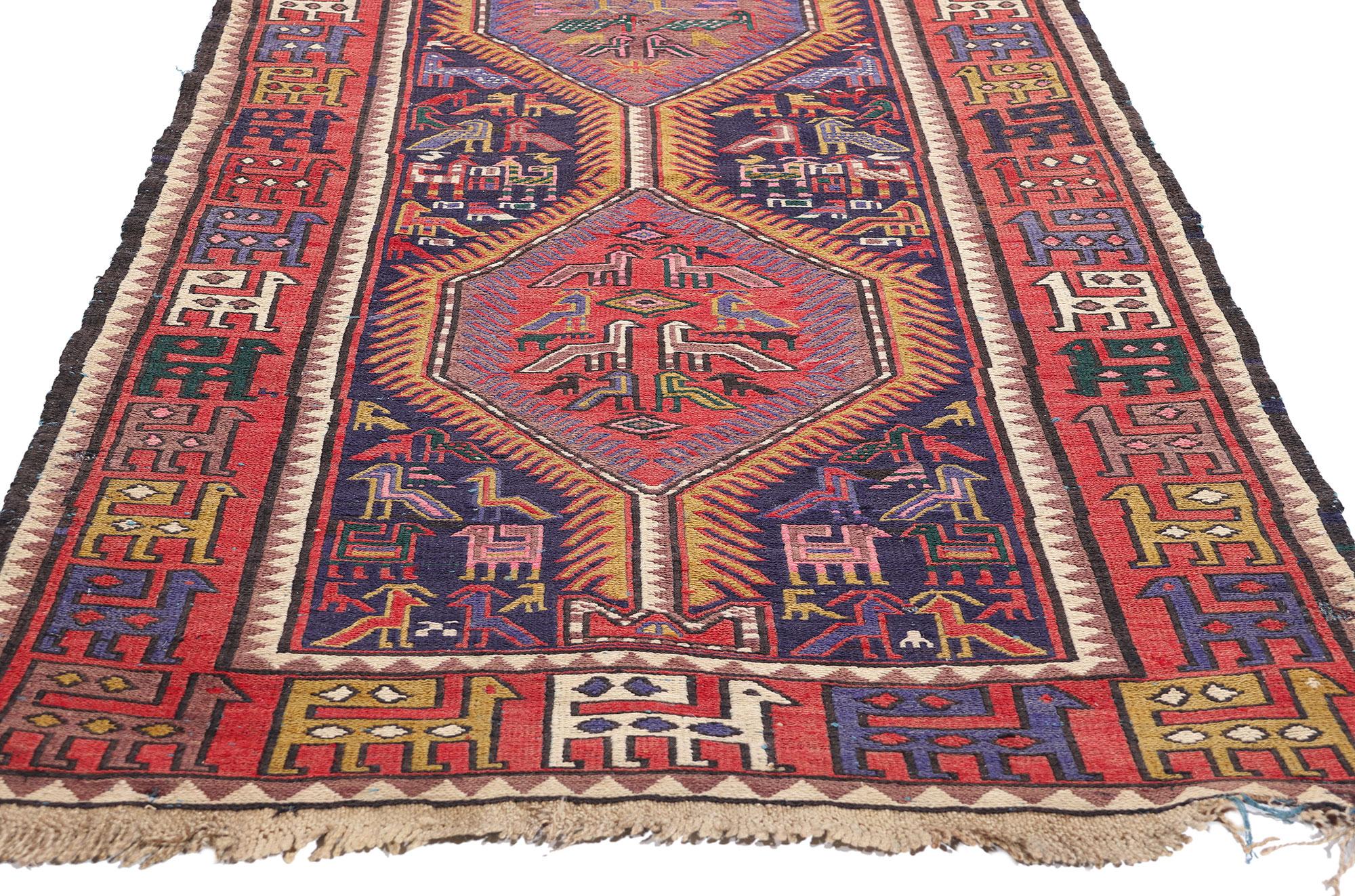 Russian 1920's Antique Caucasian Soumak Carpet with Tribal Style