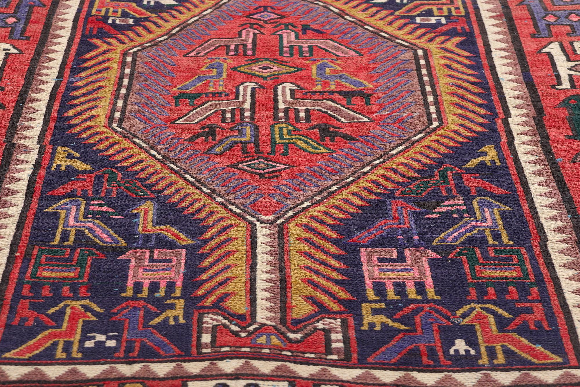 Hand-Woven 1920's Antique Caucasian Soumak Carpet with Tribal Style