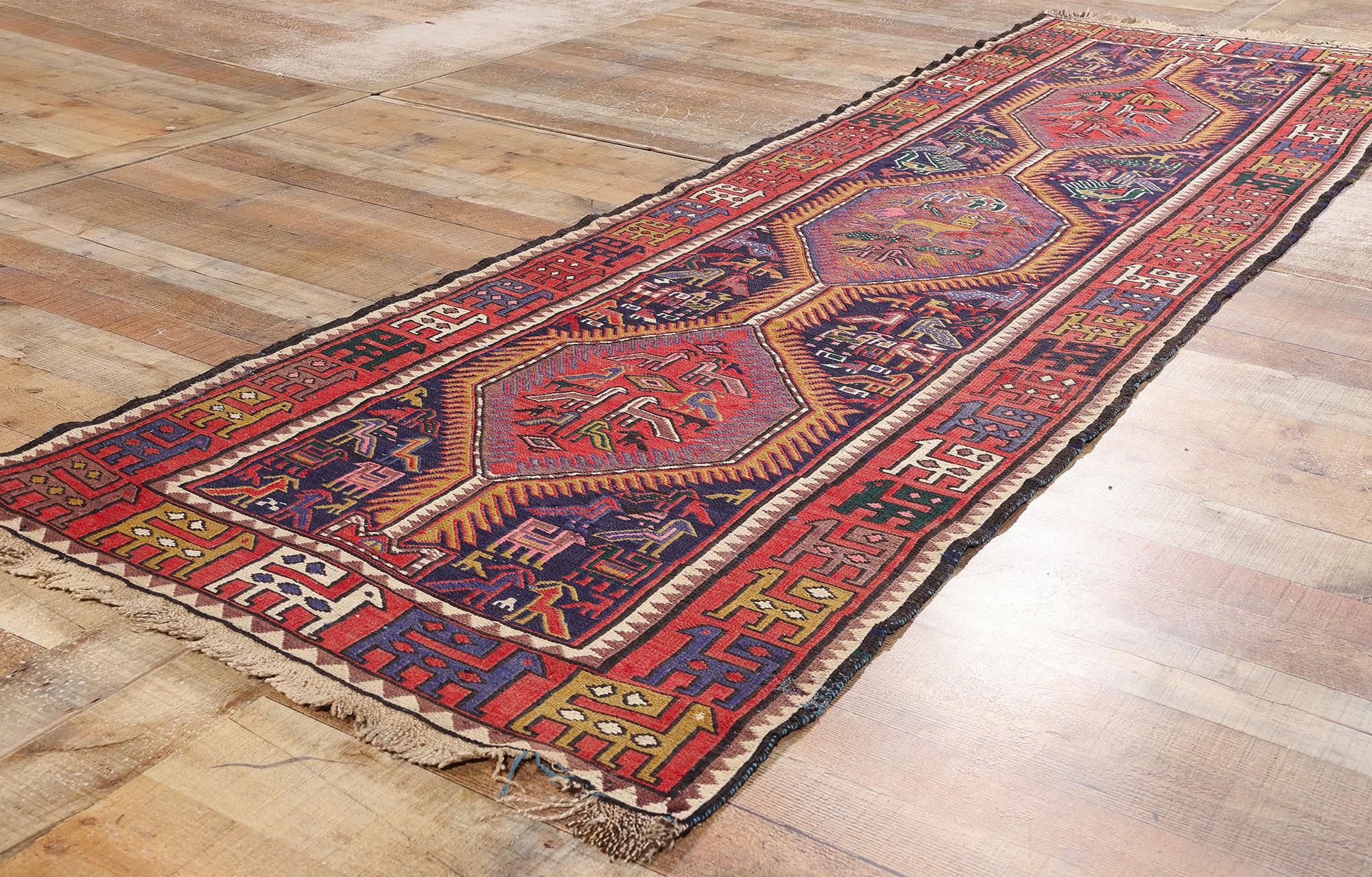 20th Century 1920's Antique Caucasian Soumak Carpet with Tribal Style