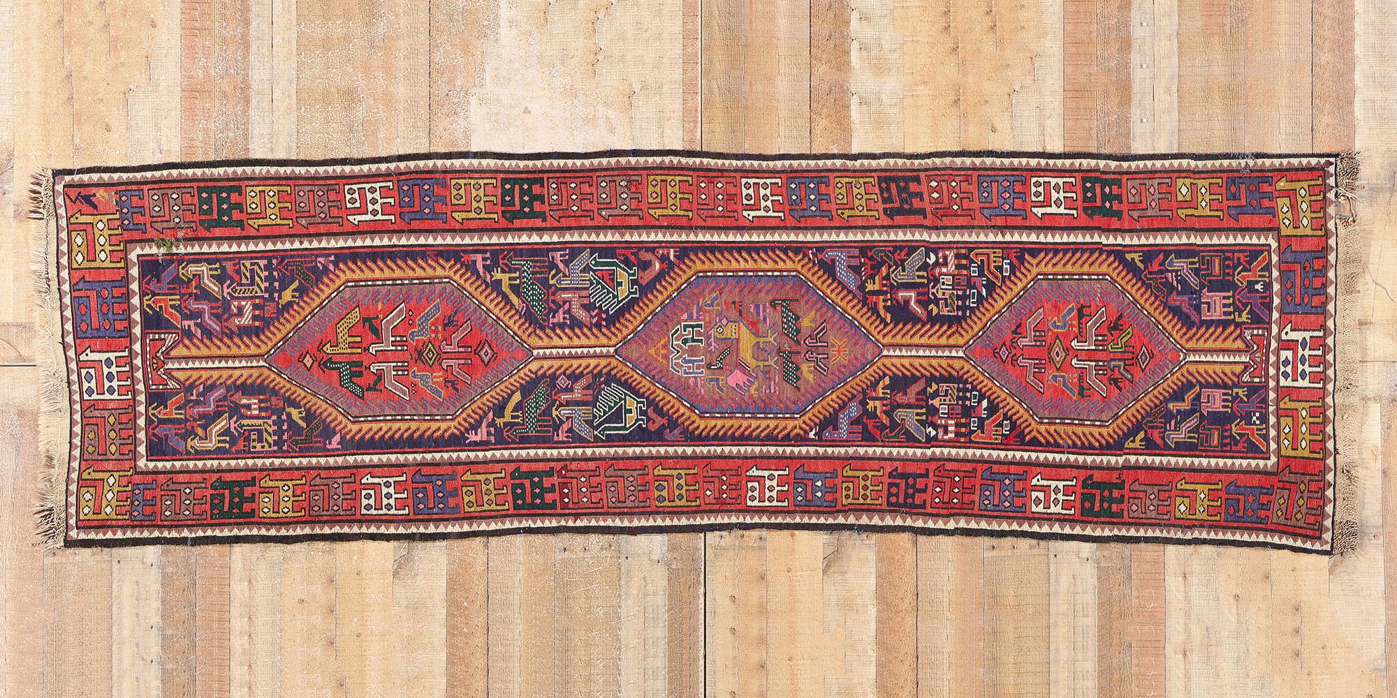 1920's Antique Caucasian Soumak Carpet with Tribal Style 1
