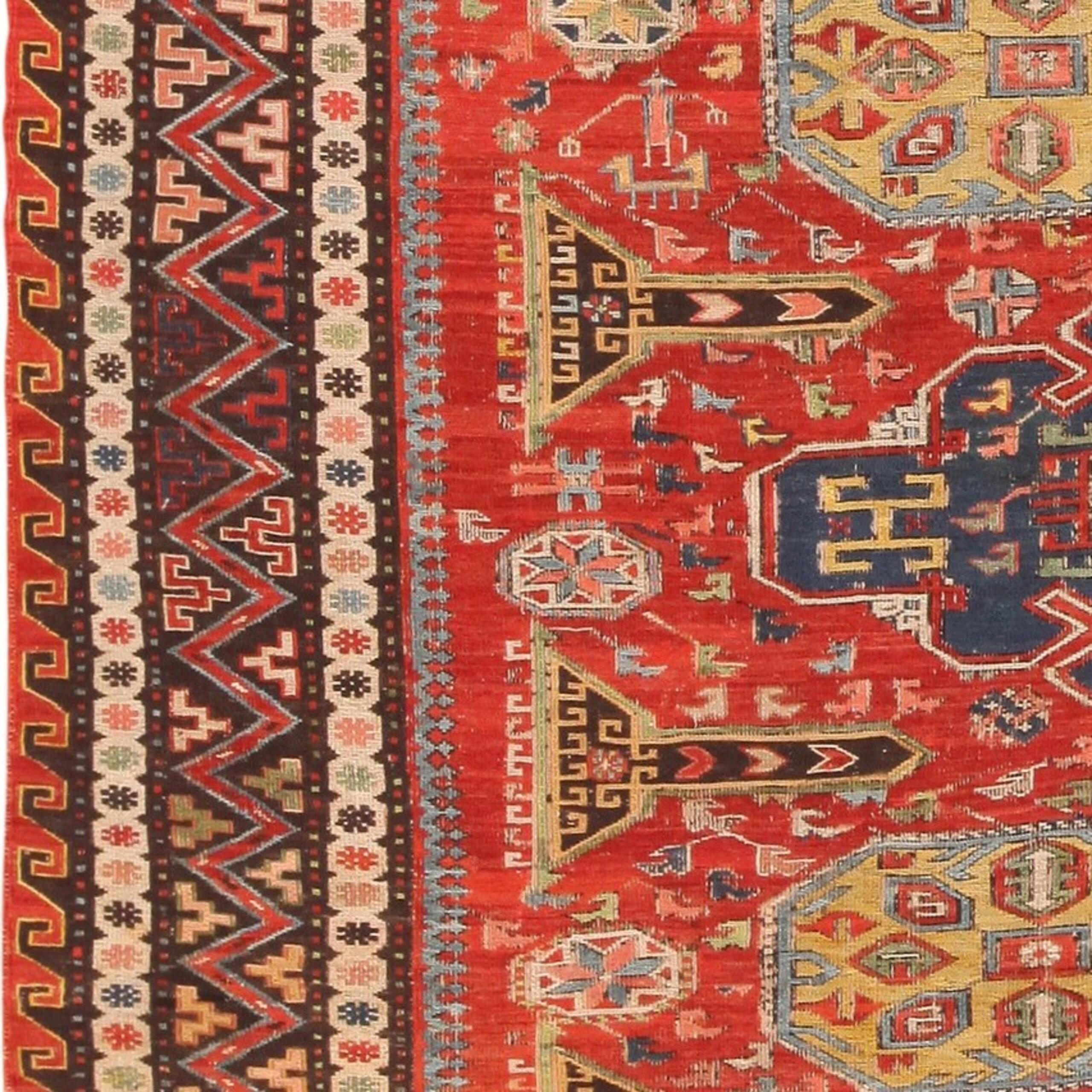 Hand-Woven Antique Caucasian Soumak Rug. Size: 7 ft 4 in x 9 ft 6 in