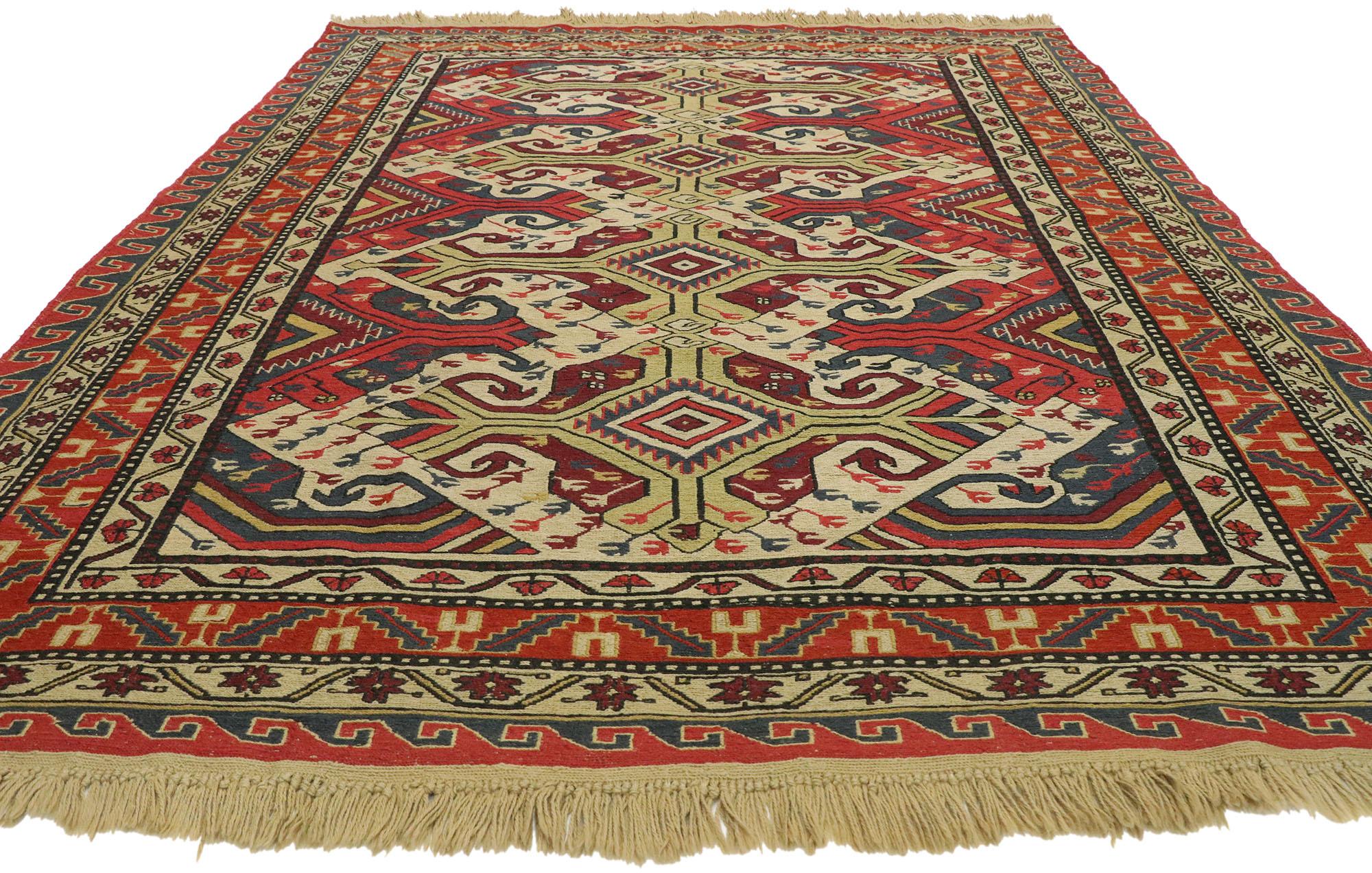 Tribal Antique Caucasian Soumak Rug with Rustic Arts & Crafts Style