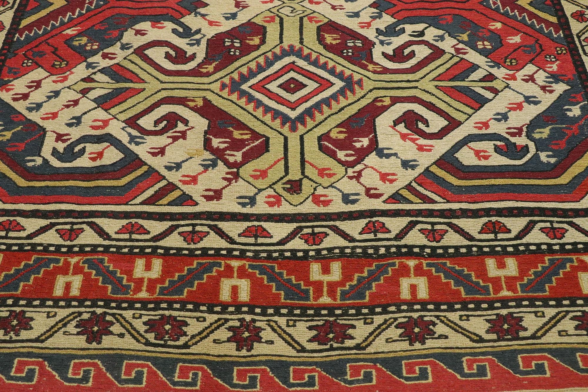 Russian Antique Caucasian Soumak Rug with Rustic Arts & Crafts Style