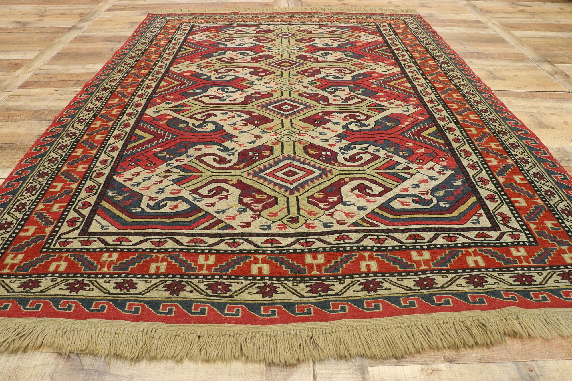 Antique Caucasian Soumak Rug with Rustic Arts & Crafts Style In Good Condition In Dallas, TX