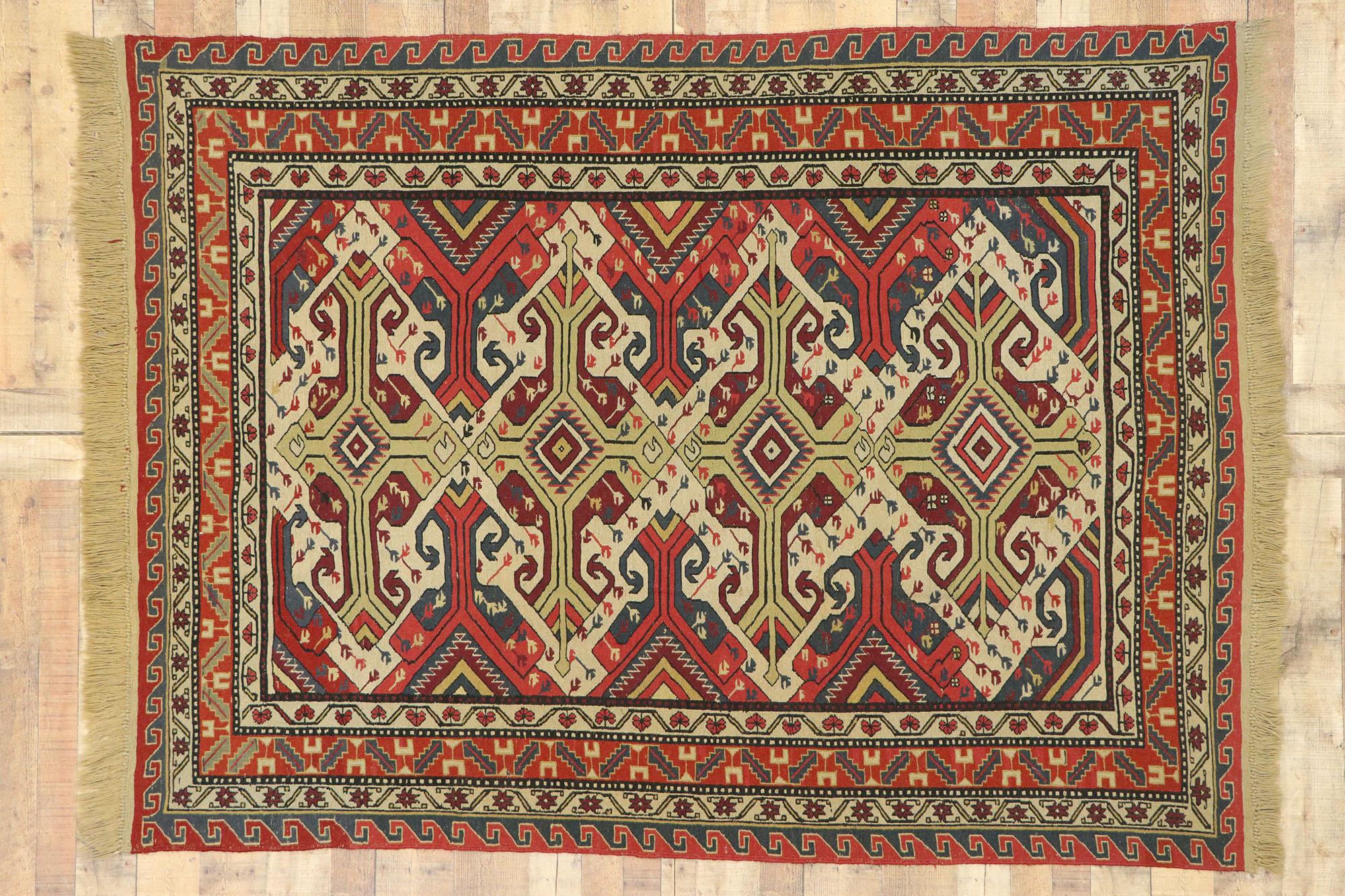 20th Century Antique Caucasian Soumak Rug with Rustic Arts & Crafts Style