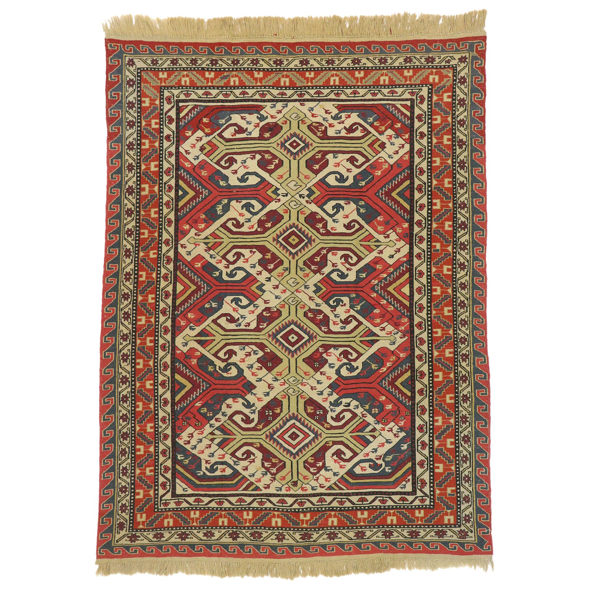 Antique Caucasian Soumak Rug with Rustic Arts & Crafts Style