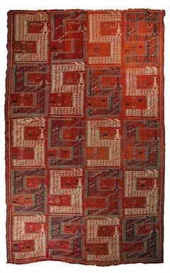 Antique Caucasian Soumak Rug, with Tribal Motifs in Earthy Hues - Rug & Kilim