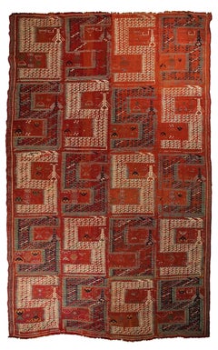 Antique Caucasian Soumak Rug, with Tribal Motifs in Earthy Hues - Rug & Kilim