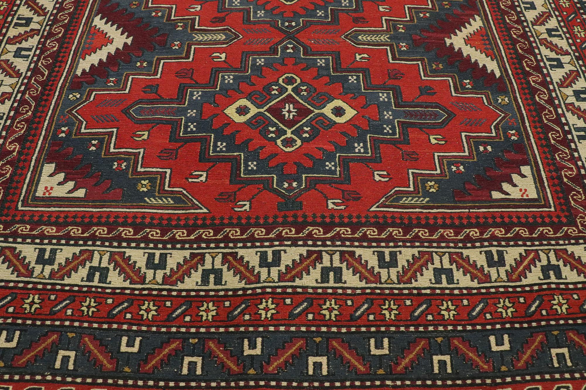 Hand-Woven Antique Caucasian Soumak Rug with Tribal Style For Sale