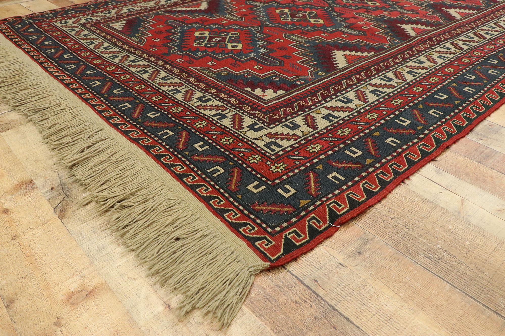 Antique Caucasian Soumak Rug with Tribal Style In Good Condition For Sale In Dallas, TX