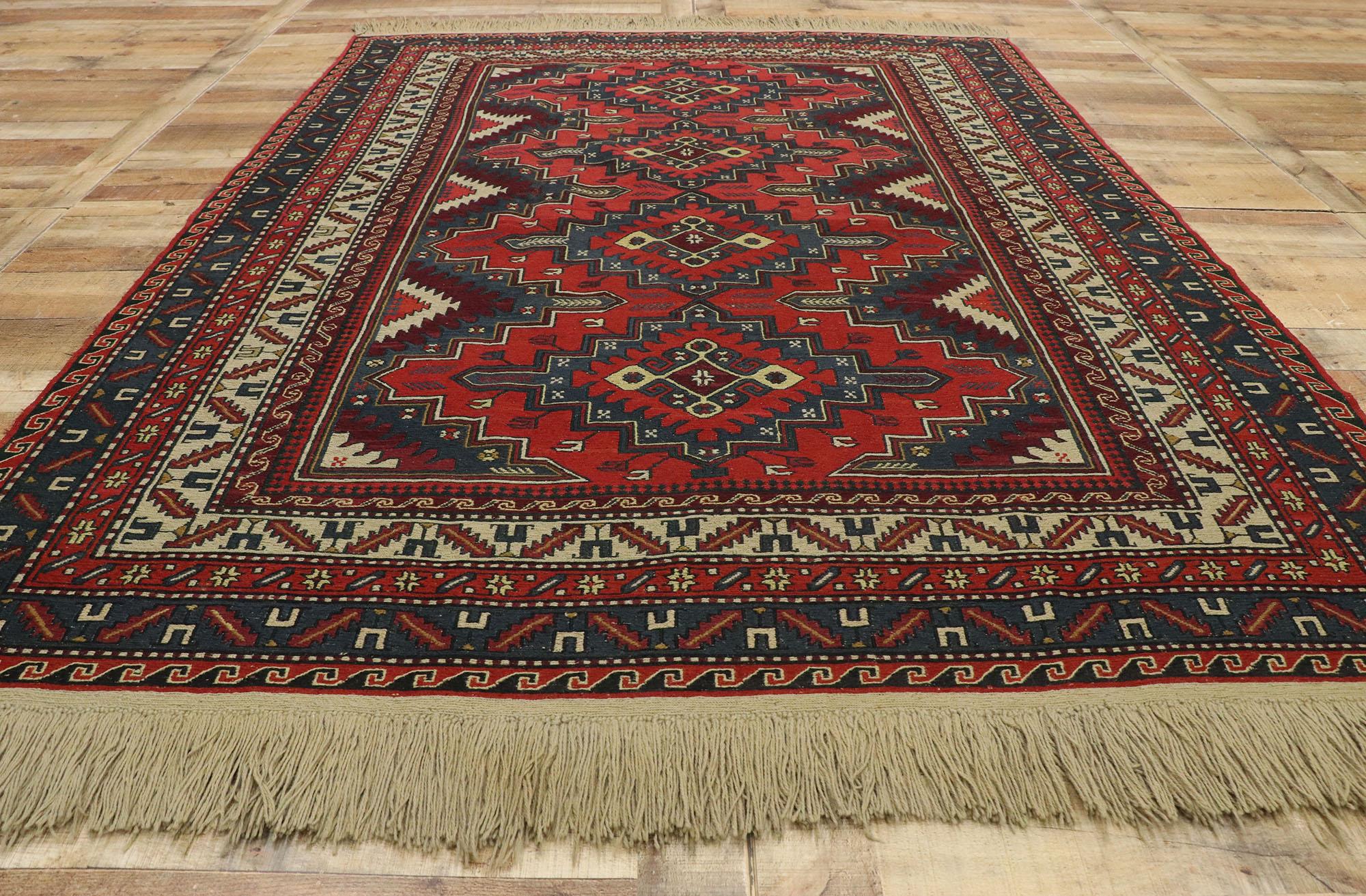 20th Century Antique Caucasian Soumak Rug with Tribal Style For Sale