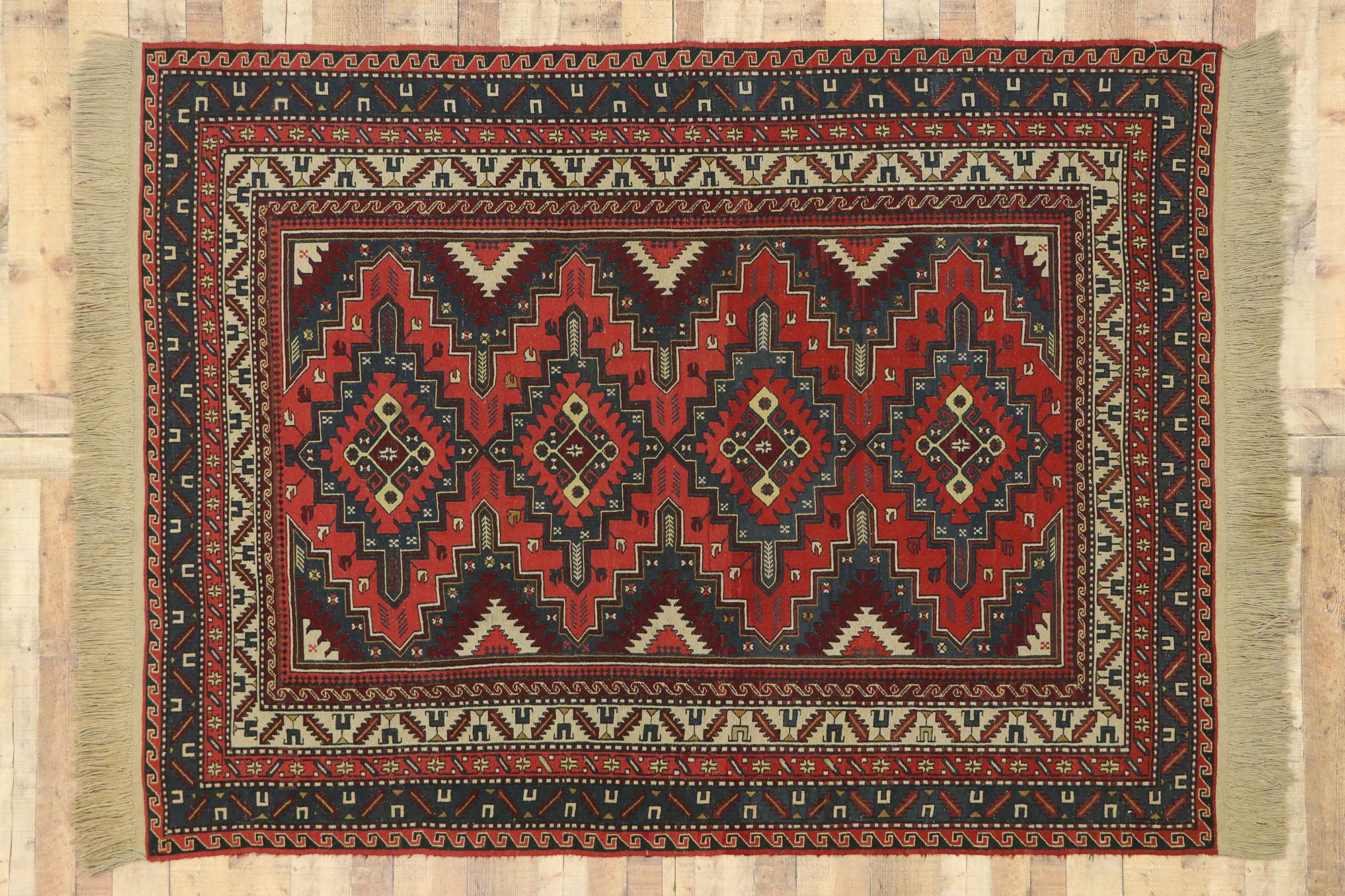 Wool Antique Caucasian Soumak Rug with Tribal Style For Sale