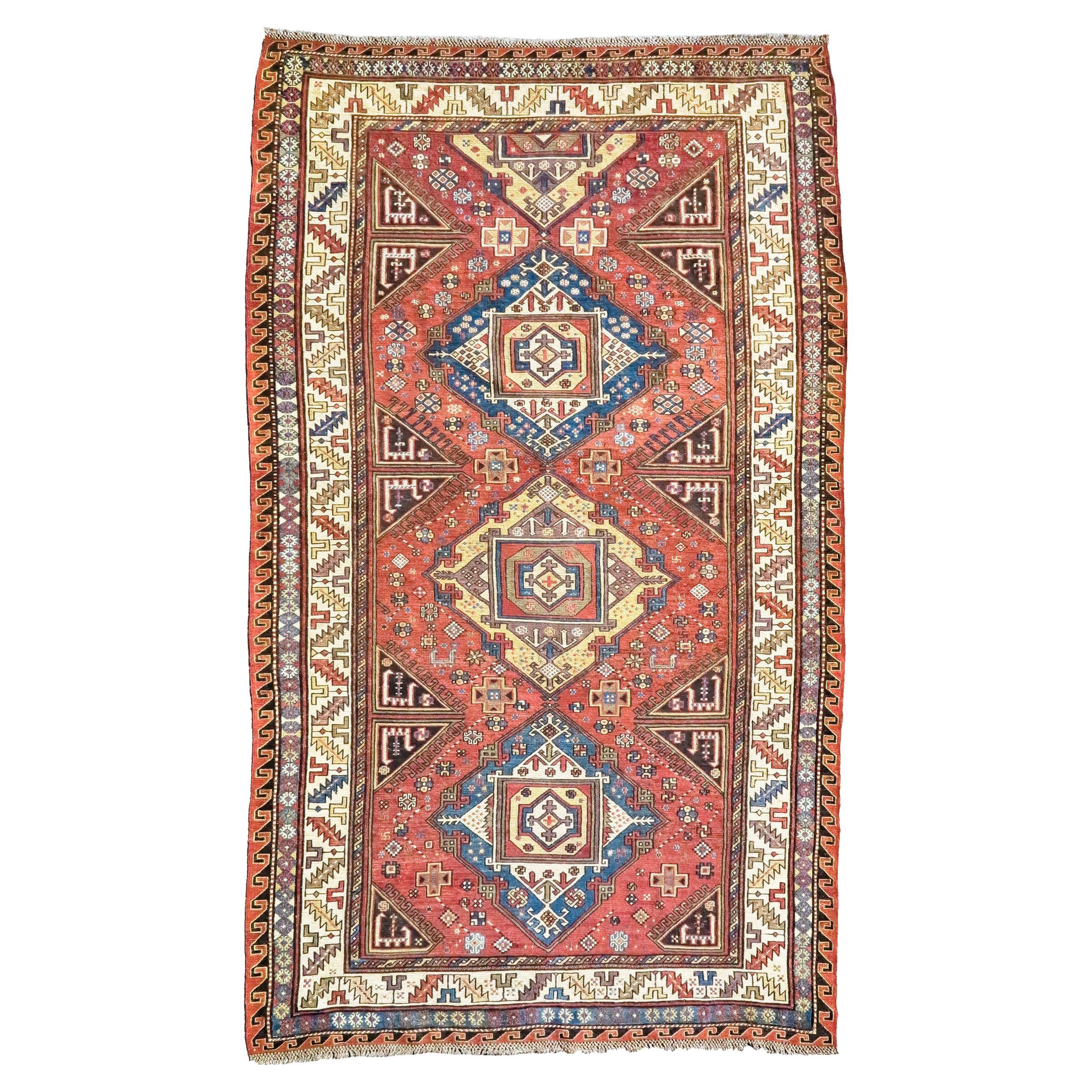 Antiker kaukasischer Sumak-Teppich, spätes 19. Jahrhundert