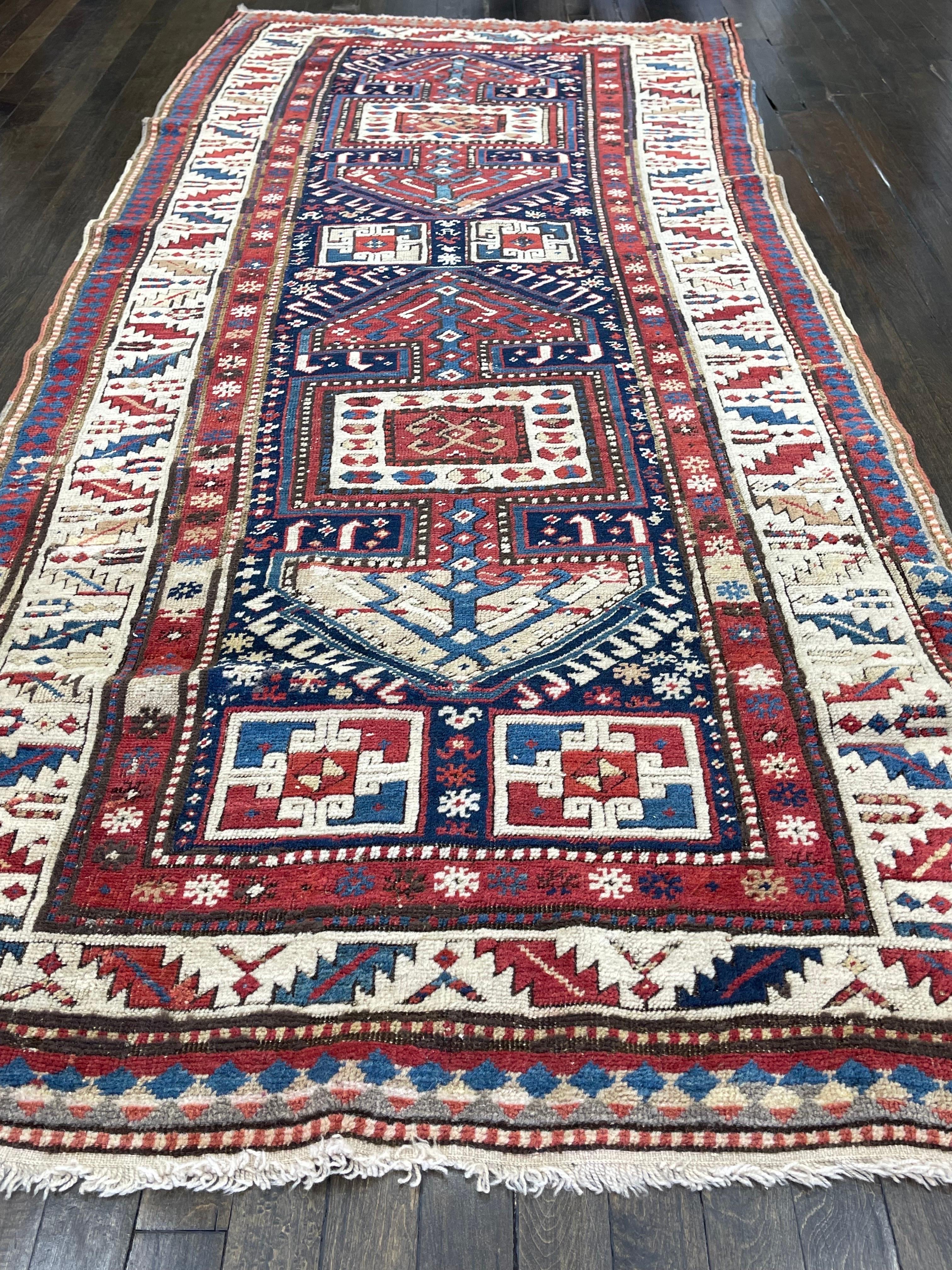 Vegetable Dyed Antique Caucasian Surahani Baku Runner, Circa 1900 For Sale