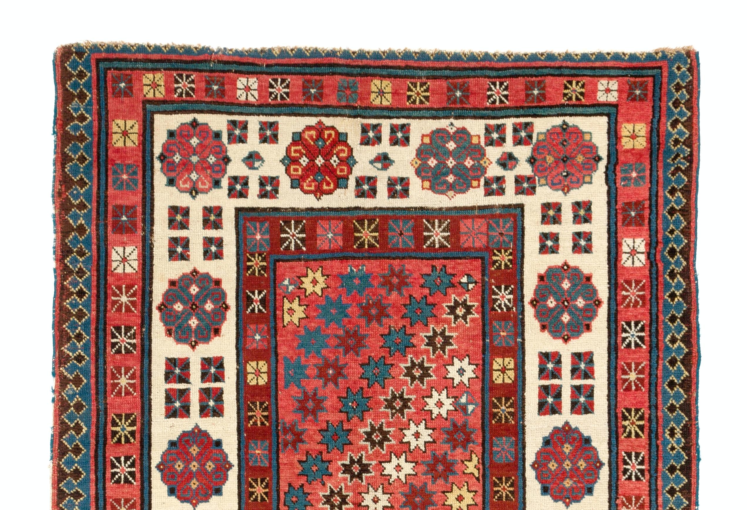 A classical antique Talish long rug from the Caspian coast of South East Caucasus. Ca 1860. Size: 3.3x7.2 ft.
Talish rugs are named after the tribe that live in this territory and weave rugs with this distinctive style and design that generally