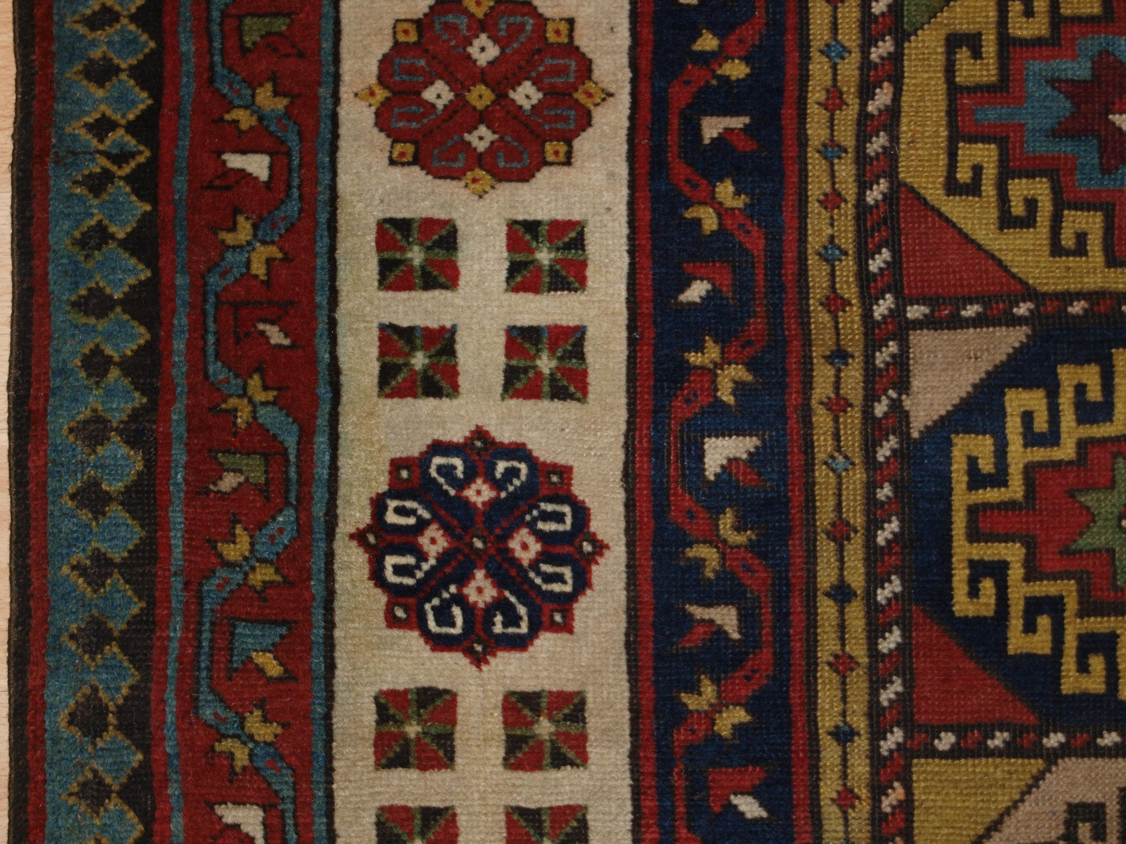 Antique Caucasian Talish Long Rug with Memling Gul Design For Sale 4
