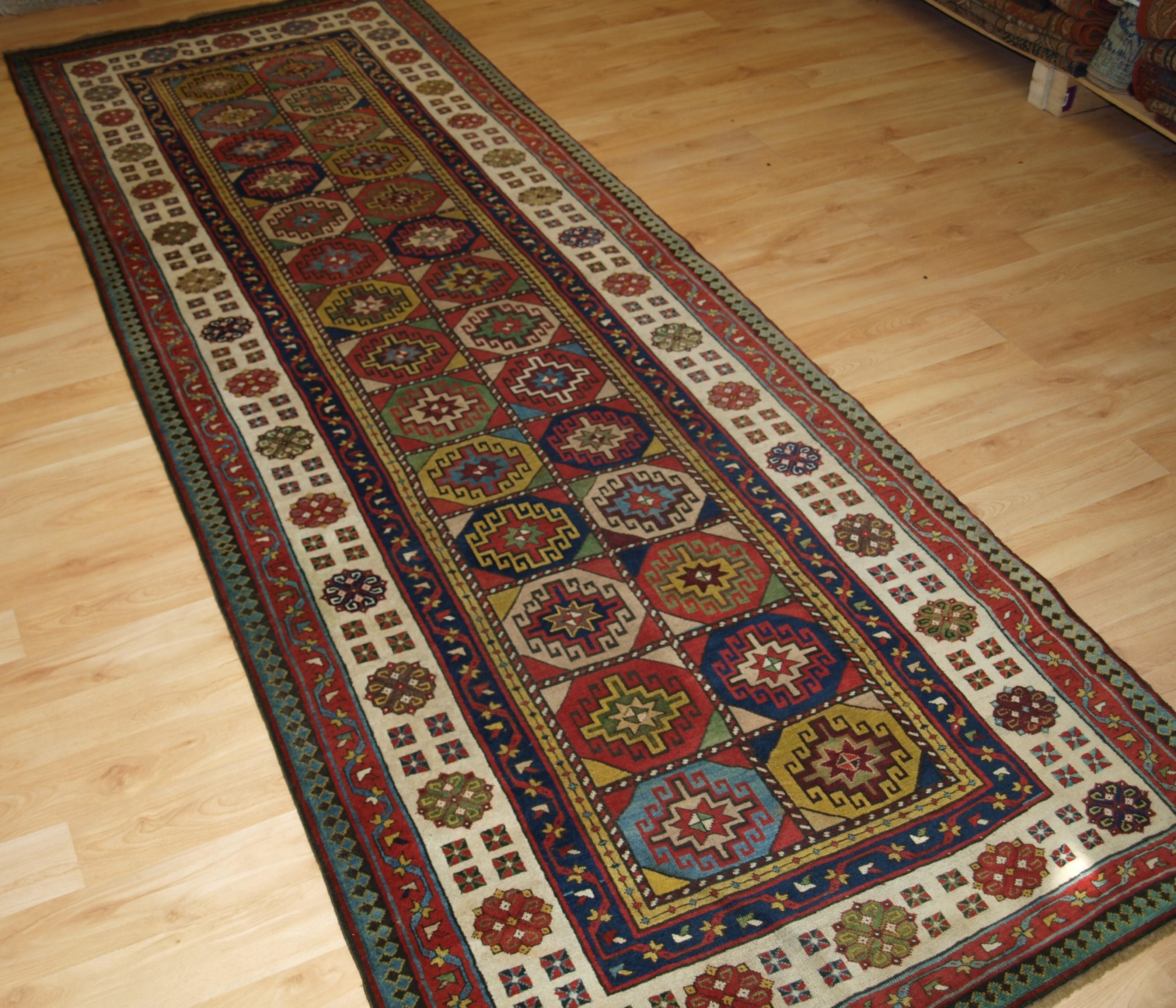 Antique Caucasian Talish Long Rug with Memling Gul Design For Sale 5