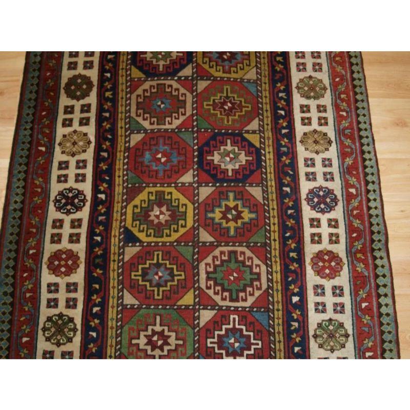 Antique Caucasian Talish Long Rug with Memling Gul Design In Excellent Condition For Sale In Moreton-In-Marsh, GB