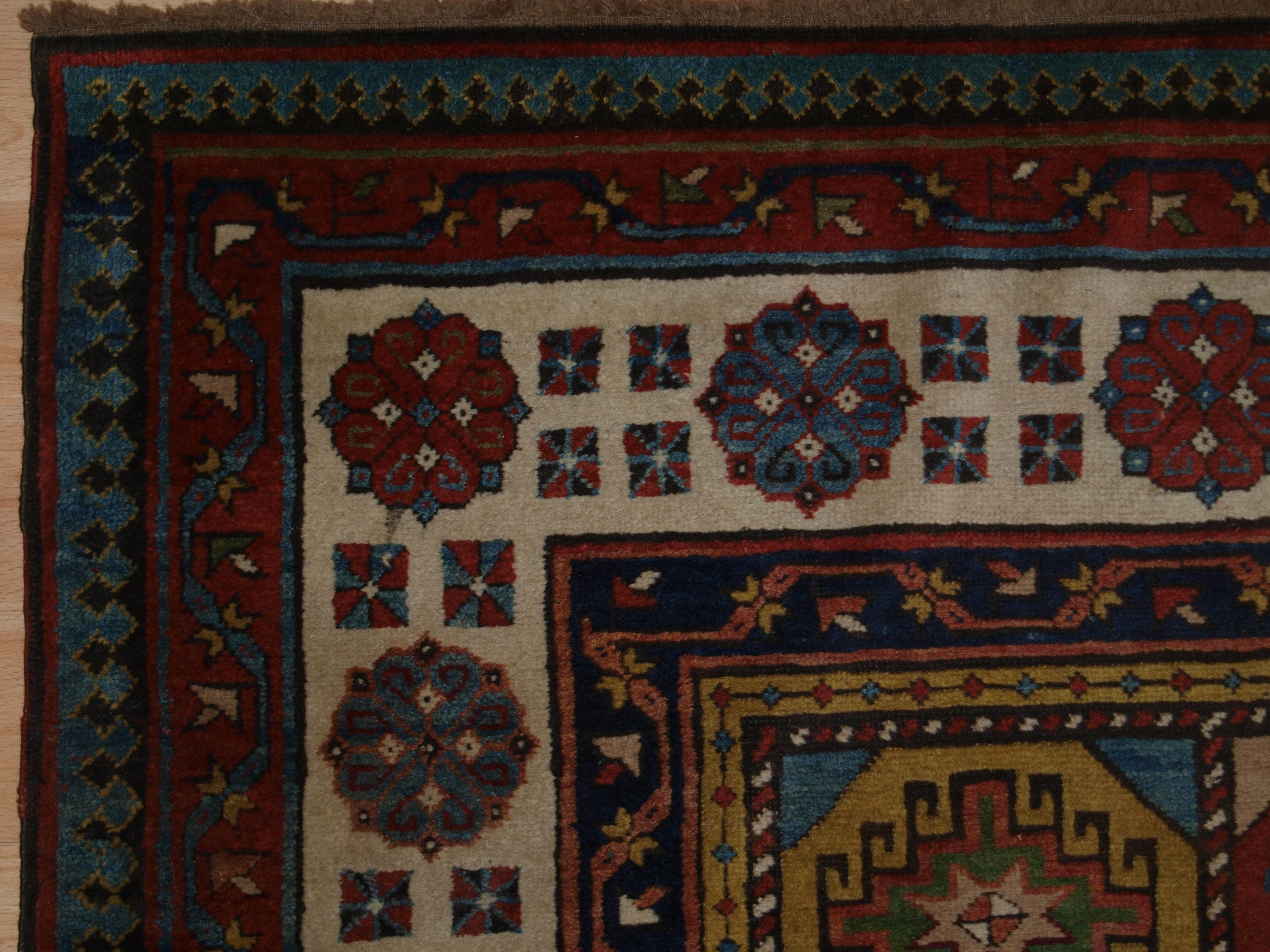 19th Century Antique Caucasian Talish Long Rug with Memling Gul Design For Sale