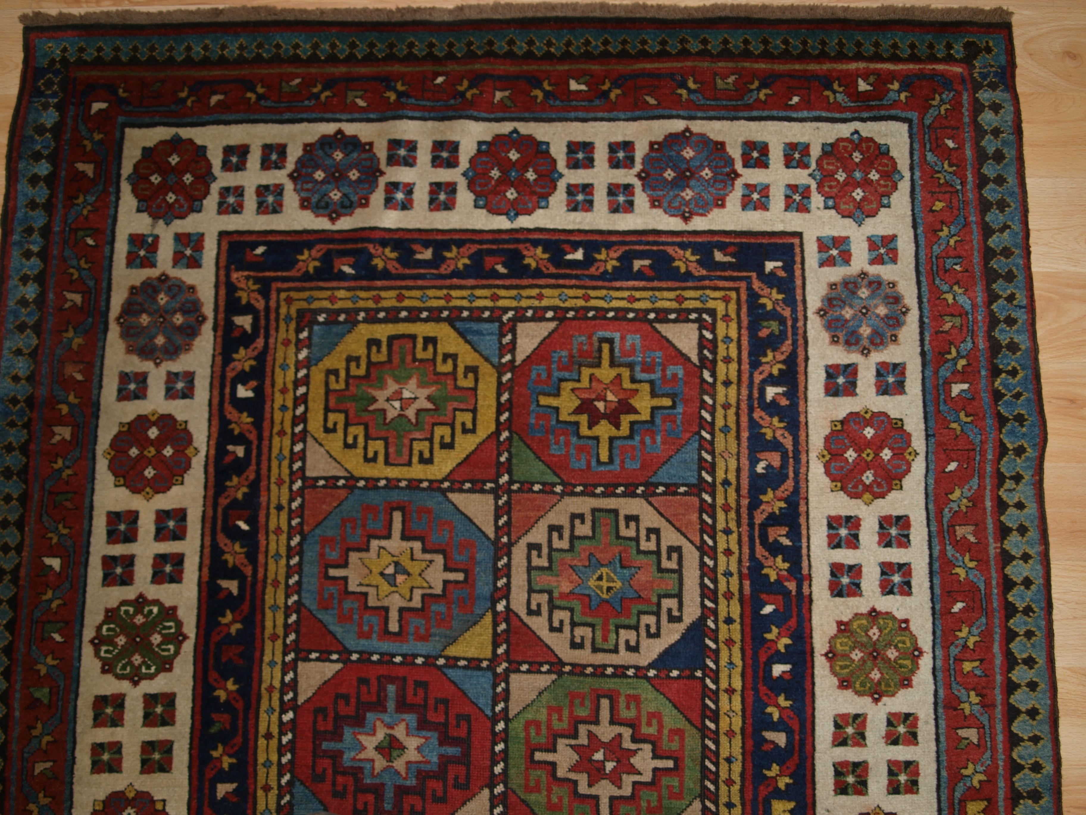 Wool Antique Caucasian Talish Long Rug with Memling Gul Design For Sale