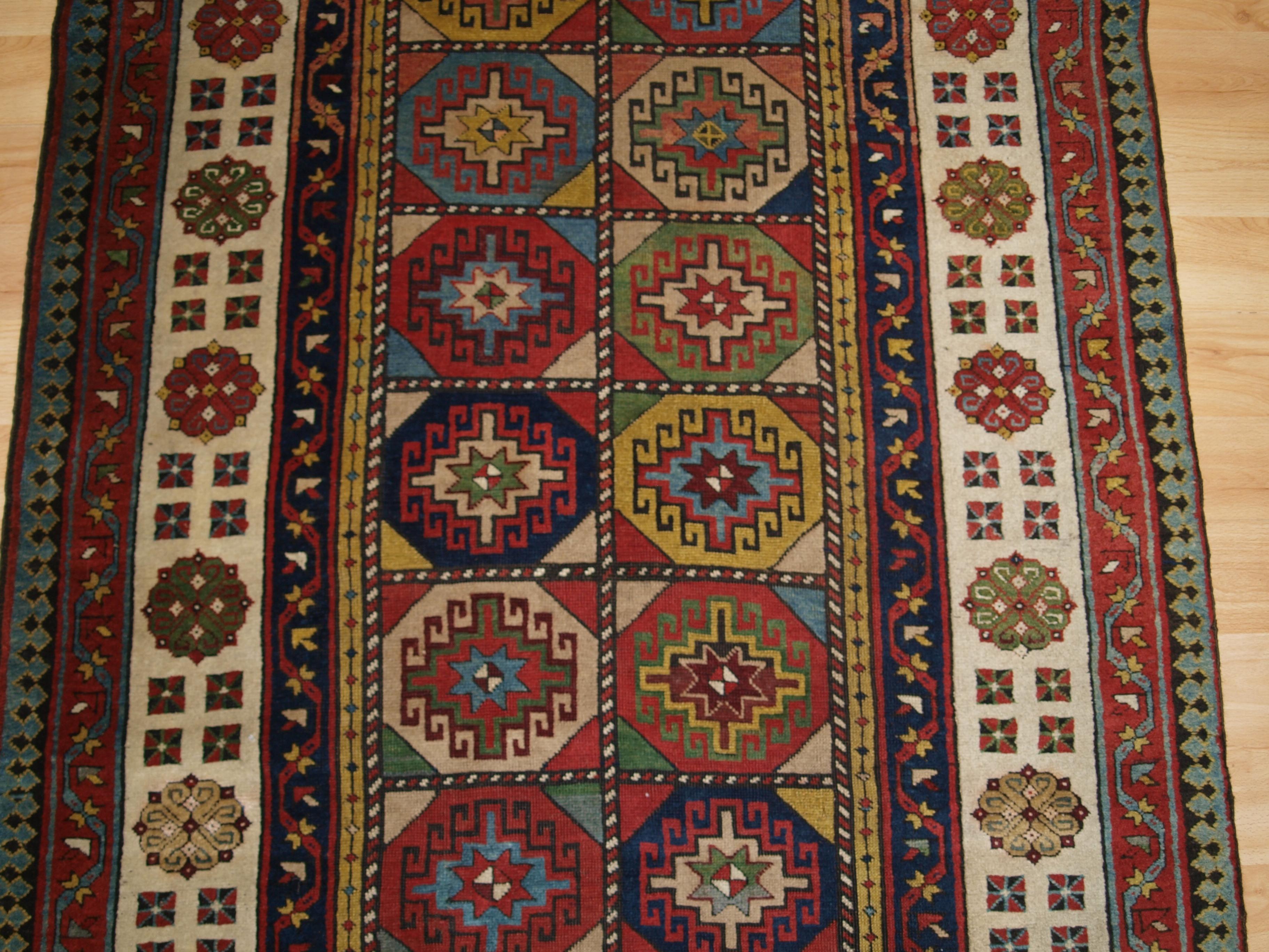 Antique Caucasian Talish Long Rug with Memling Gul Design For Sale 1