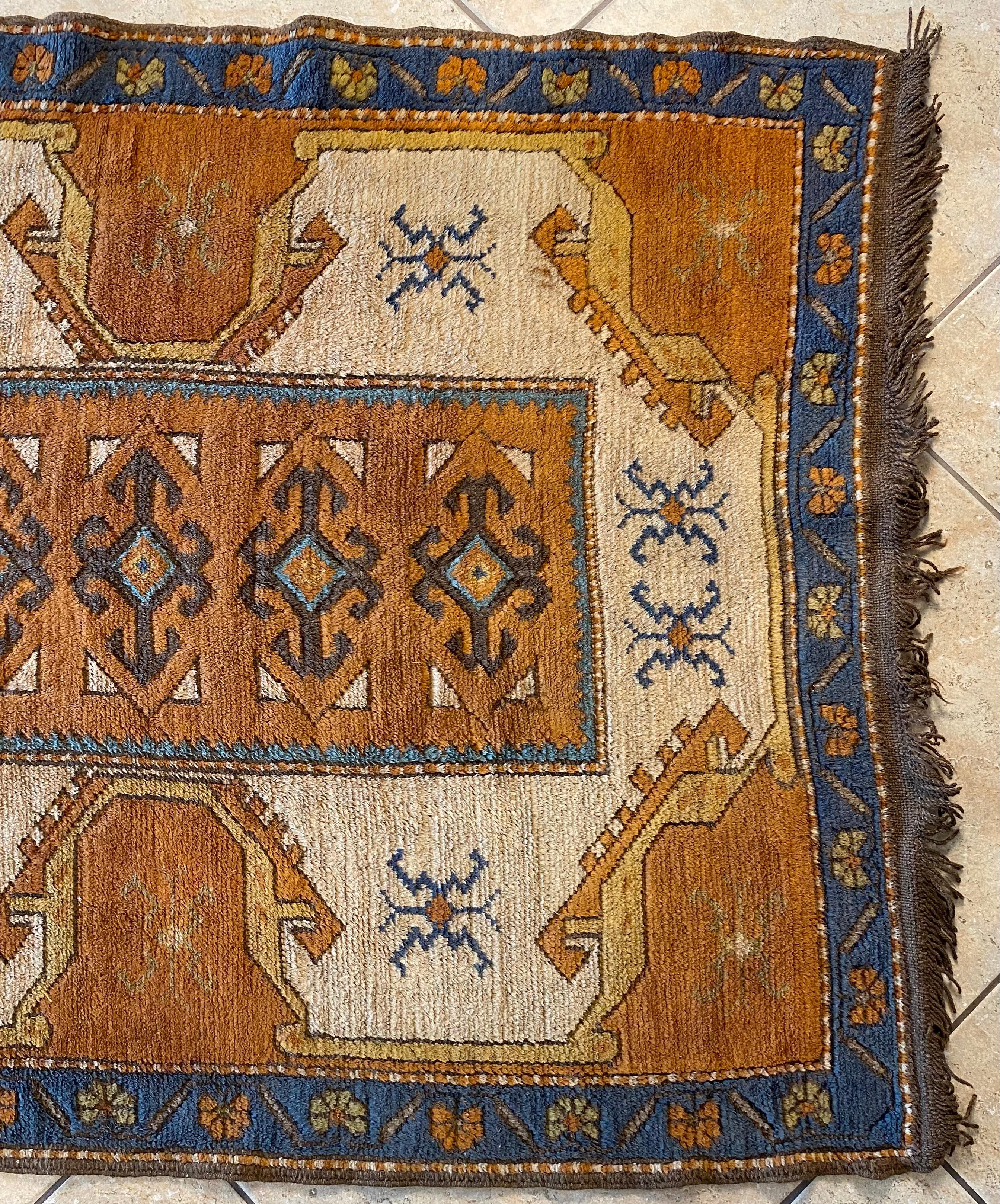 Antique Caucasian Kazak Hallway Runner with Tribal Style  In Good Condition For Sale In Miami, FL
