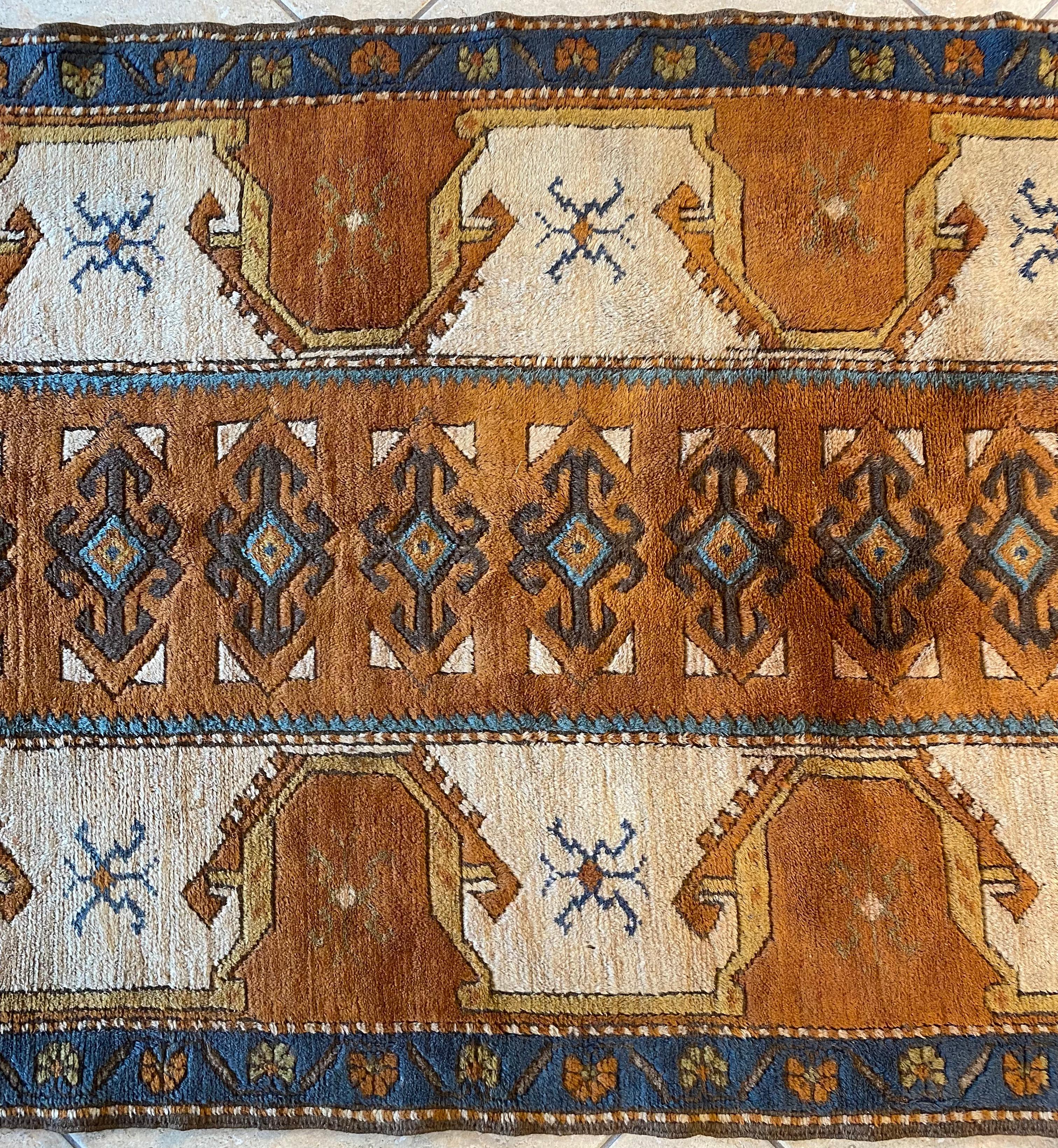 Wool Antique Caucasian Kazak Hallway Runner with Tribal Style  For Sale