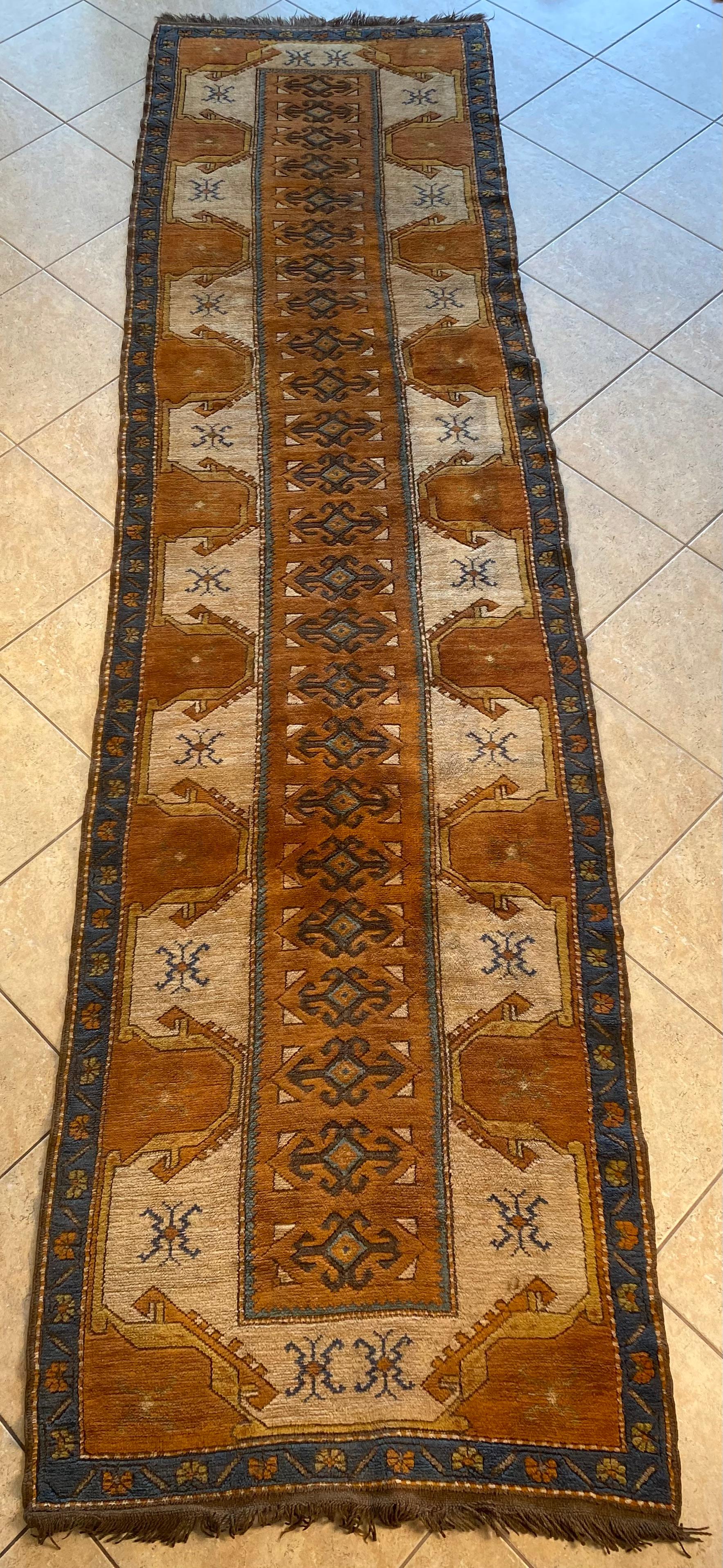 Antique Caucasian Kazak Hallway Runner with Tribal Style  For Sale 1
