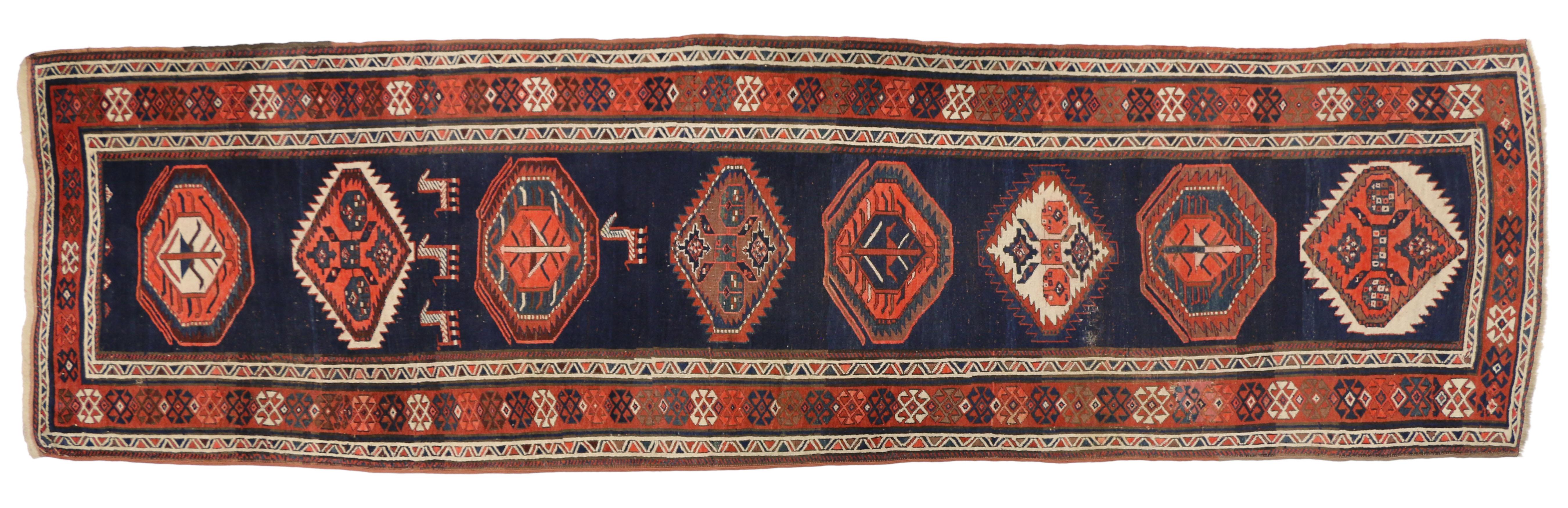 Antique Caucasian Tribal Kazak Rug, Hallway Runner 6