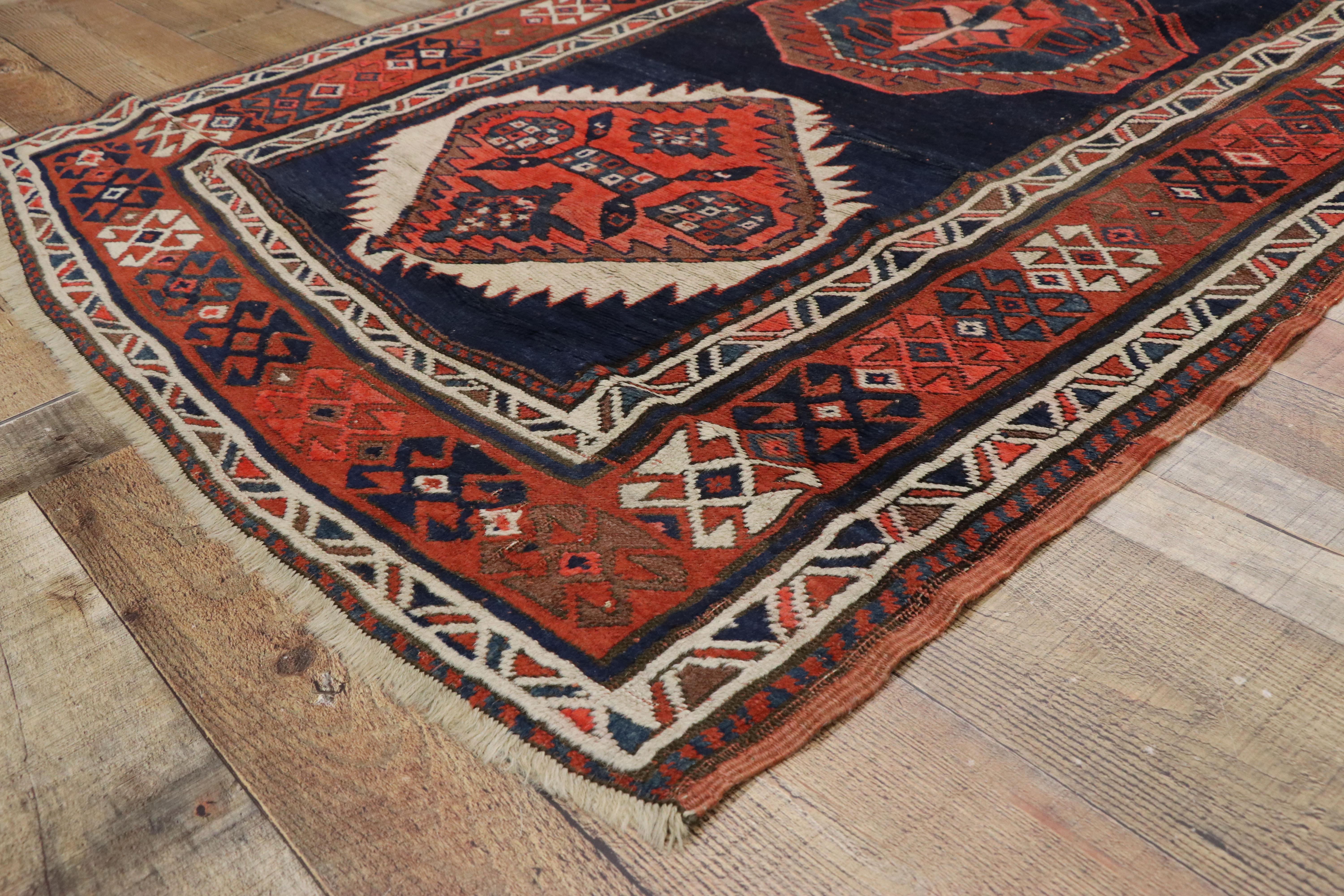 Wool Antique Caucasian Tribal Kazak Rug, Hallway Runner