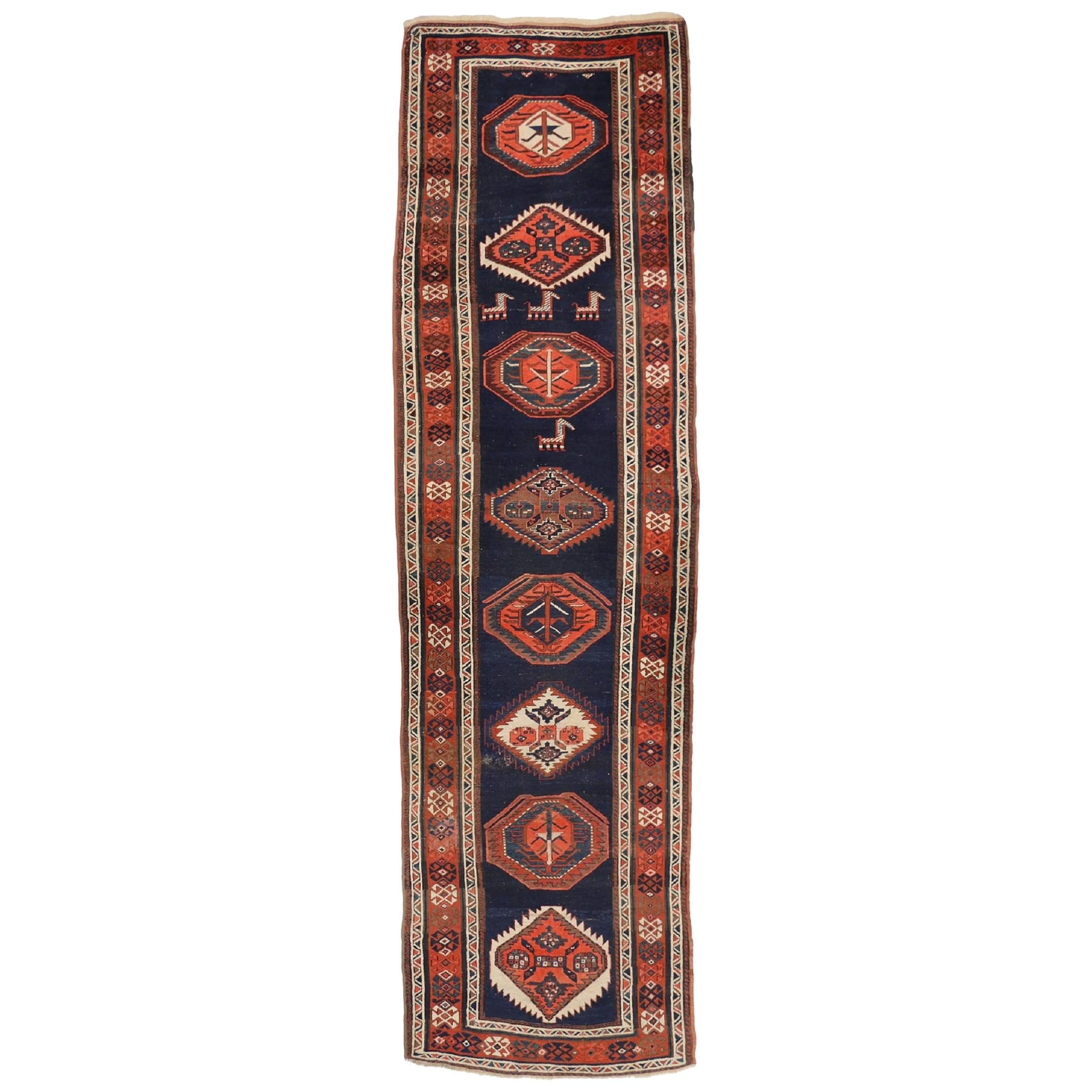 Antique Caucasian Tribal Kazak Rug, Hallway Runner