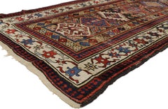 Antique Caucasian Tribal Kazak Hallway Runner with Art Deco Tribal Style