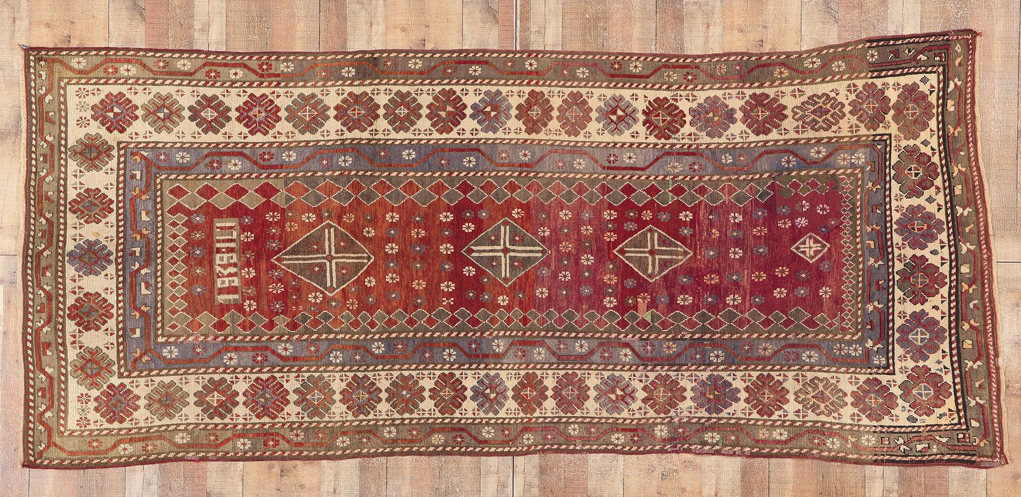 Antique Caucasian Kurdish Rug, Nomadic Charm Meets Boho Chic For Sale 1